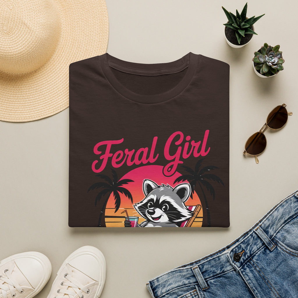 Feral Girl Summer T-Shirt — Retro Raccoon Beach Graphic Tee