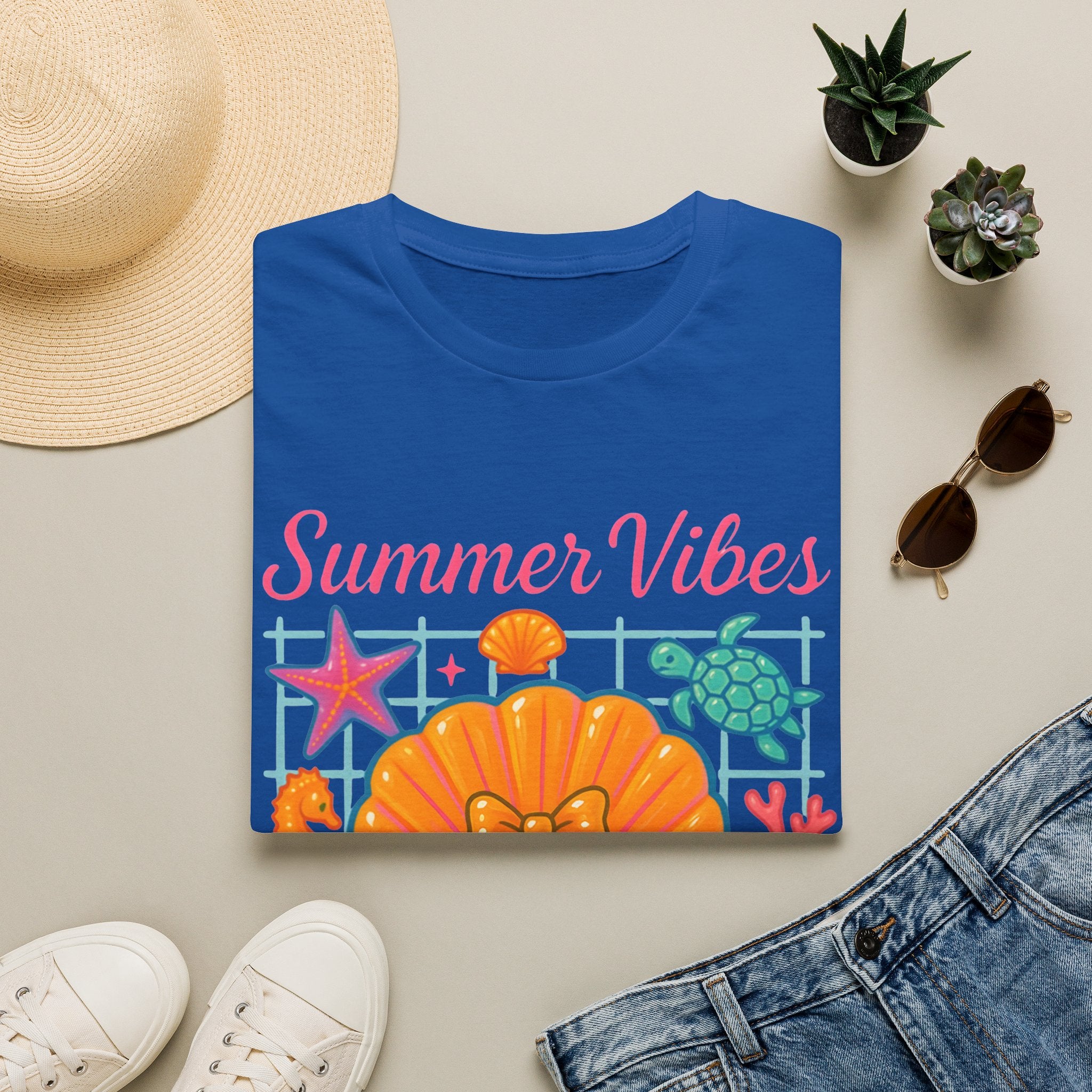 T-Shirt — "Summer Vibes" Seashell & Sea Life Beach Tee