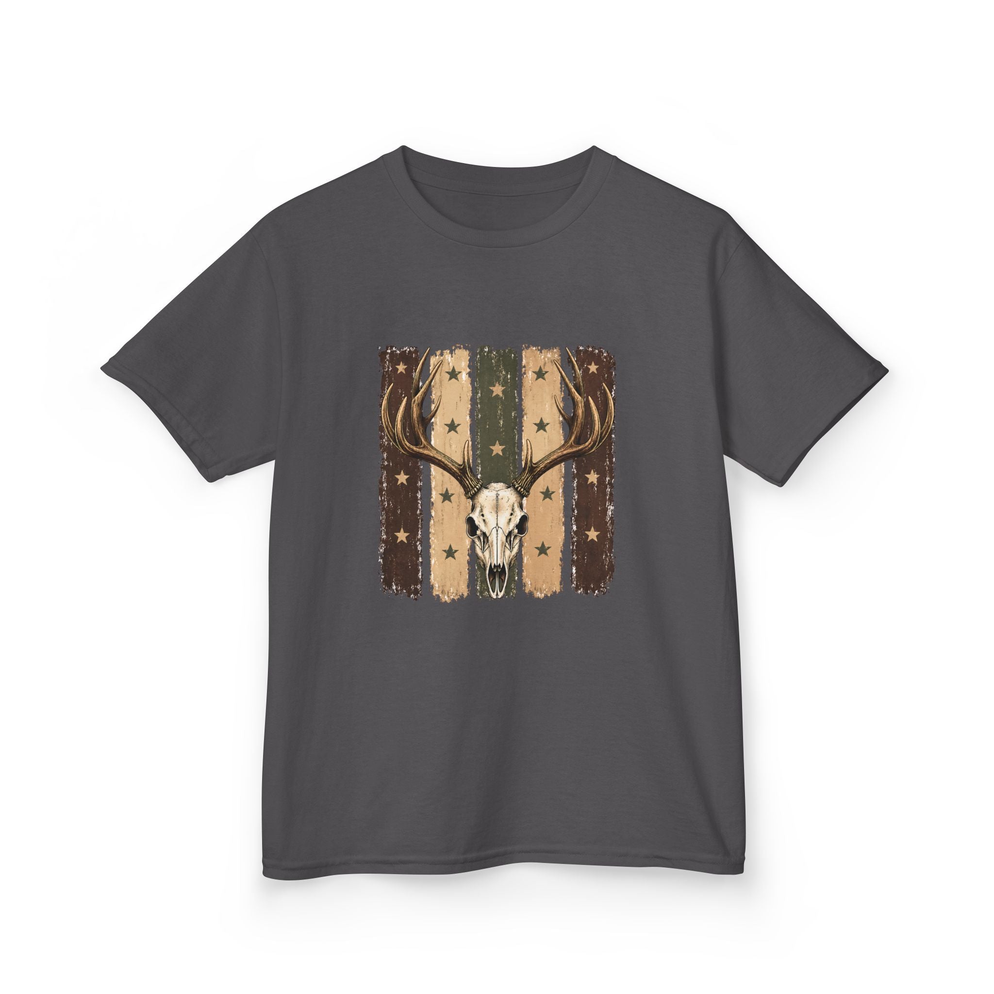 Kids Deer Skull Tee — Rustic Antler Graphic T-Shirt for Outdoor-Loving Kids