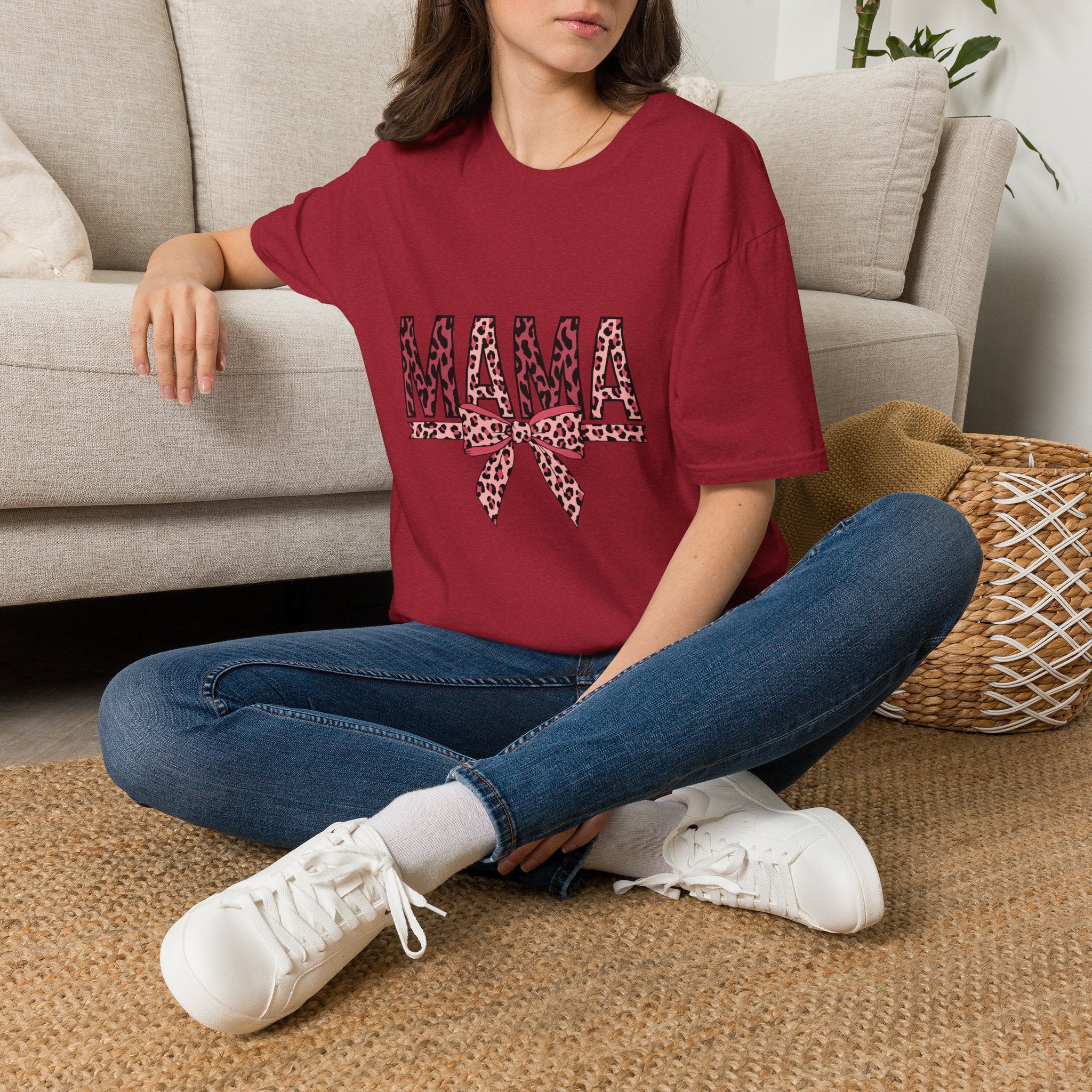 Mama Leopard Print T-Shirt — Pink Bow Mom Tee