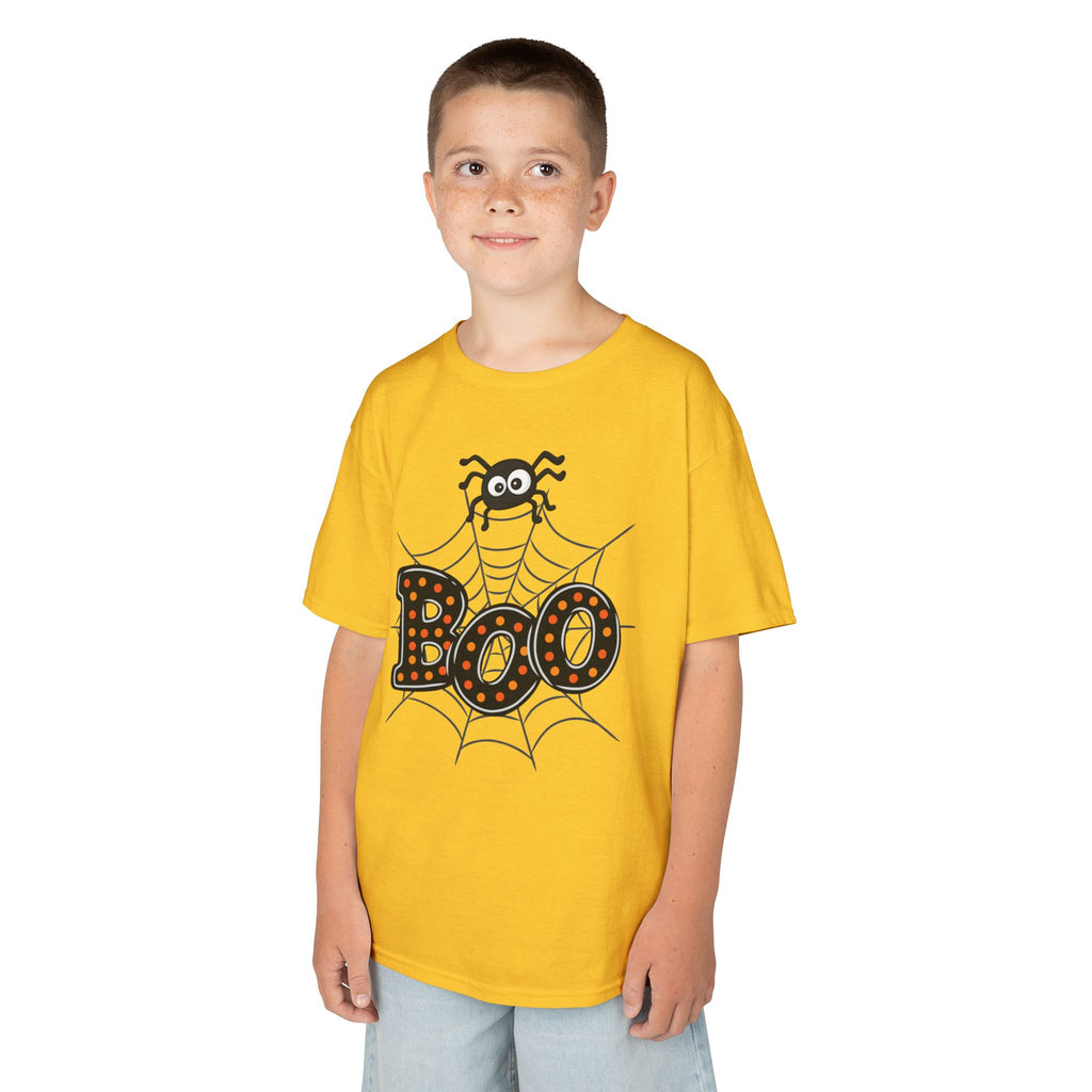 Kids Halloween Tee - "Boo" Spider Web Graphic