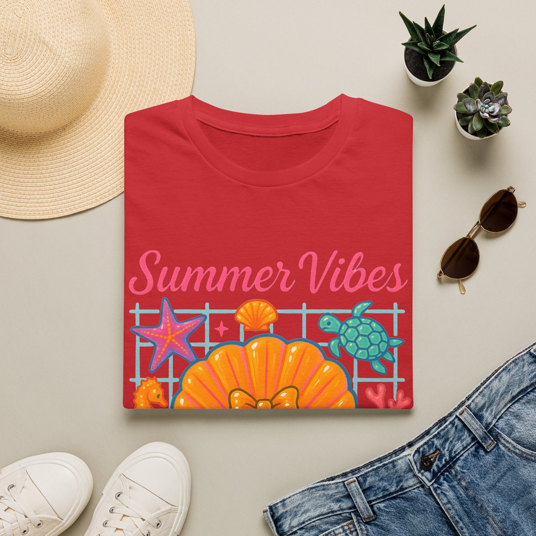 T-Shirt — "Summer Vibes" Seashell & Sea Life Beach Tee