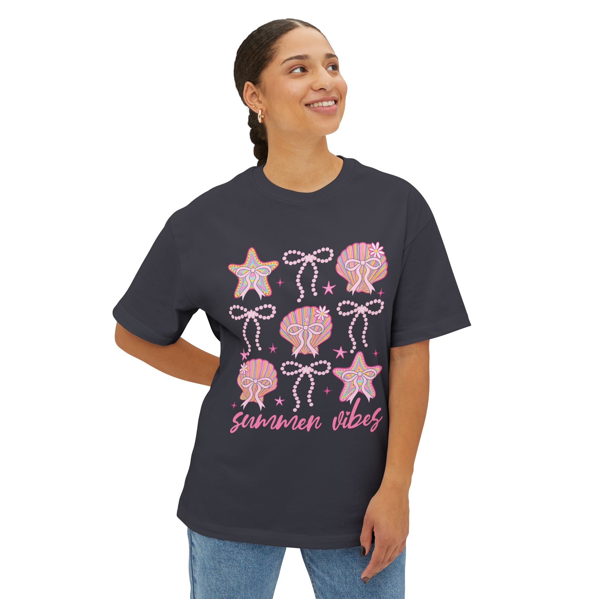 Summer Vibes Seashell & Starfish Boxy Tee