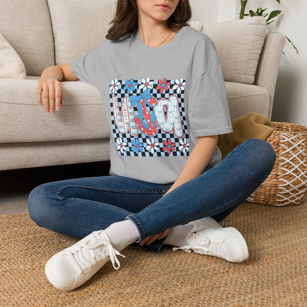 Flip Flop Summer Tee — Red Blue Floral Check Graphic T-Shirt