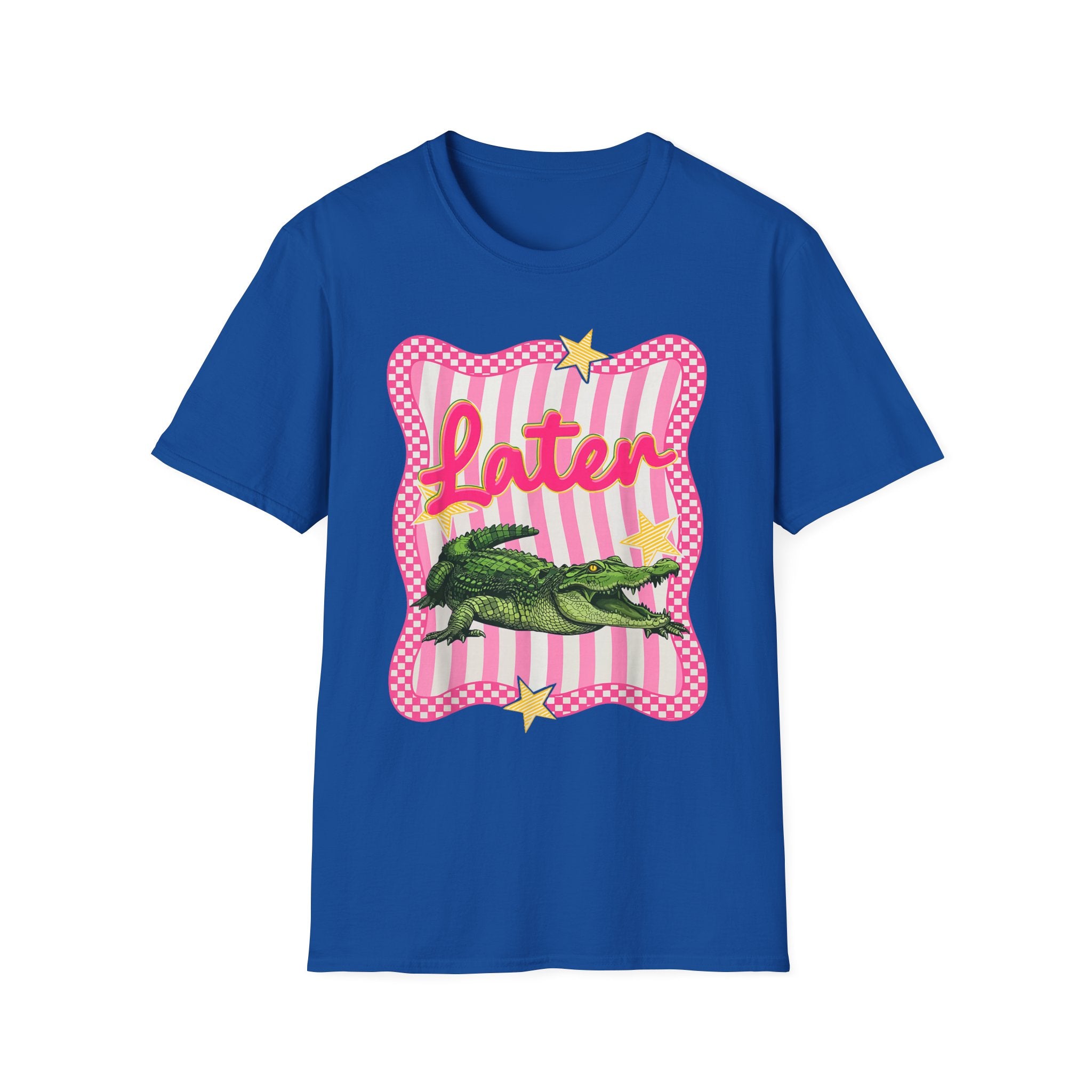 Later Graphic T‑Shirt — Retro Pink Stripe Alligator Design