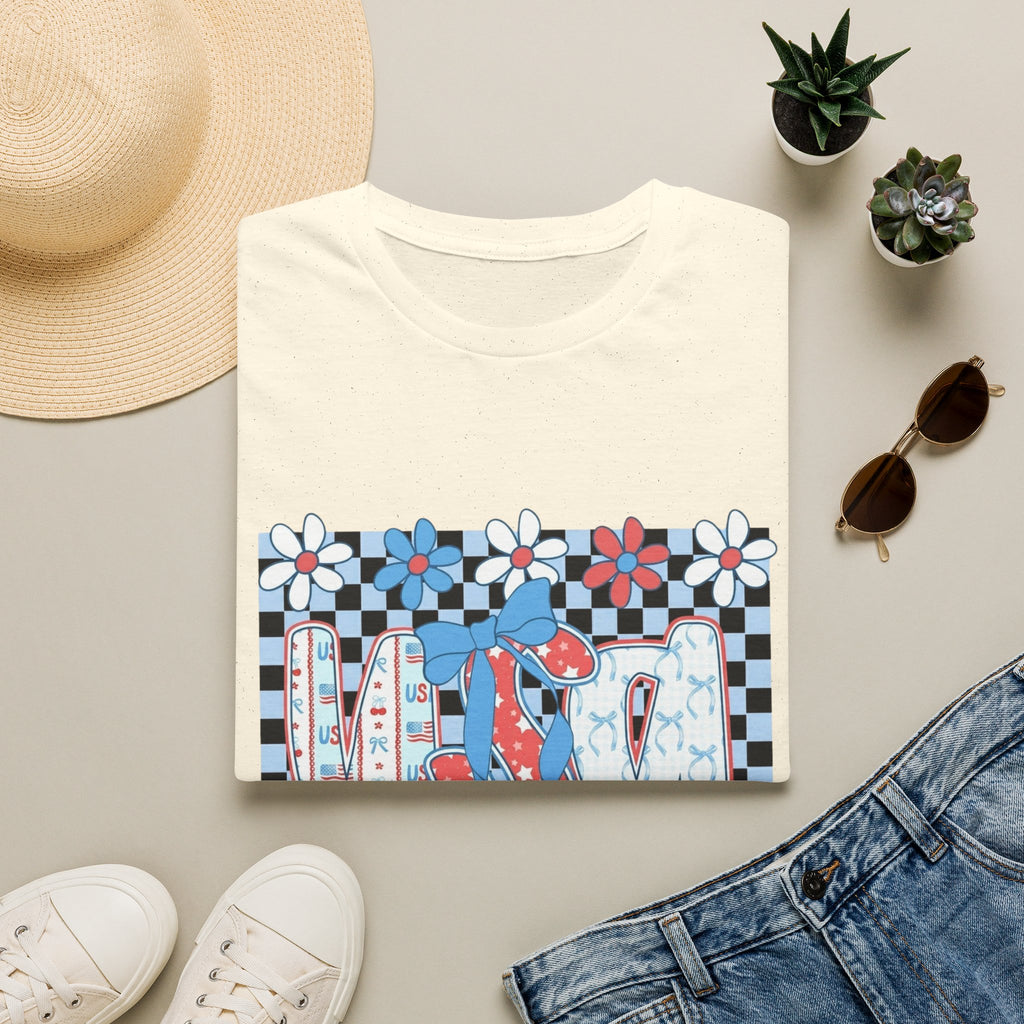 Flip Flop Summer Tee — Red Blue Floral Check Graphic T-Shirt
