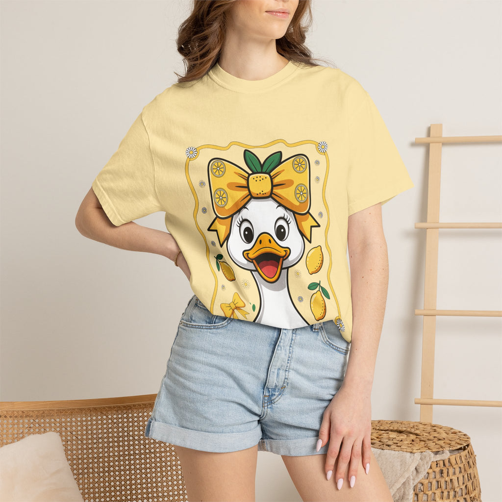 Cute Lemon Duck T-Shirt — Whimsical Duck with Bow Graphic Tee