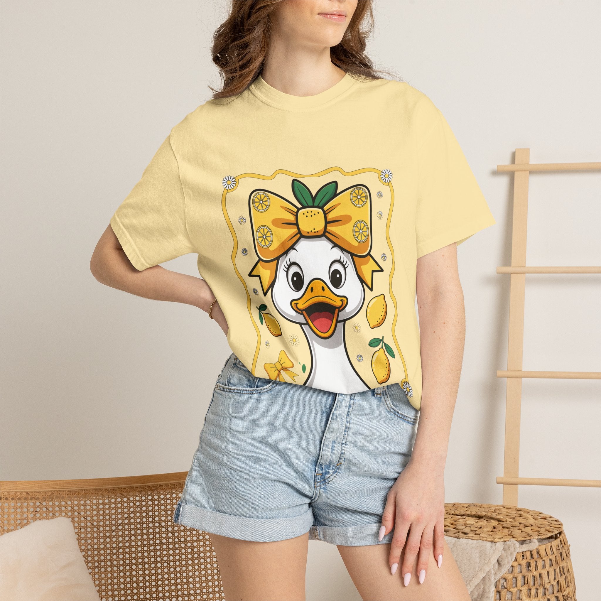 Cute Lemon Duck T-Shirt — Whimsical Duck with Bow Graphic Tee