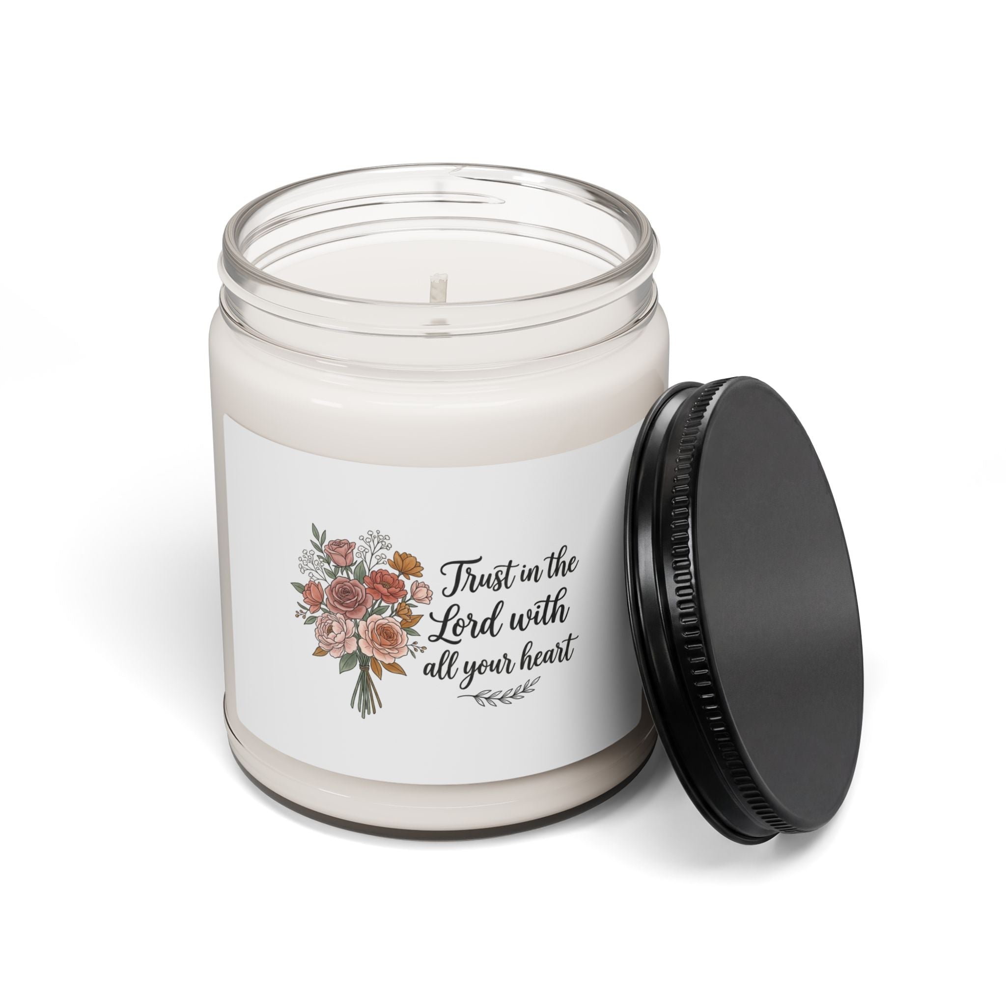 Inspirational Floral Soy Candle — "Trust in the Lord with All Your Heart", 9oz