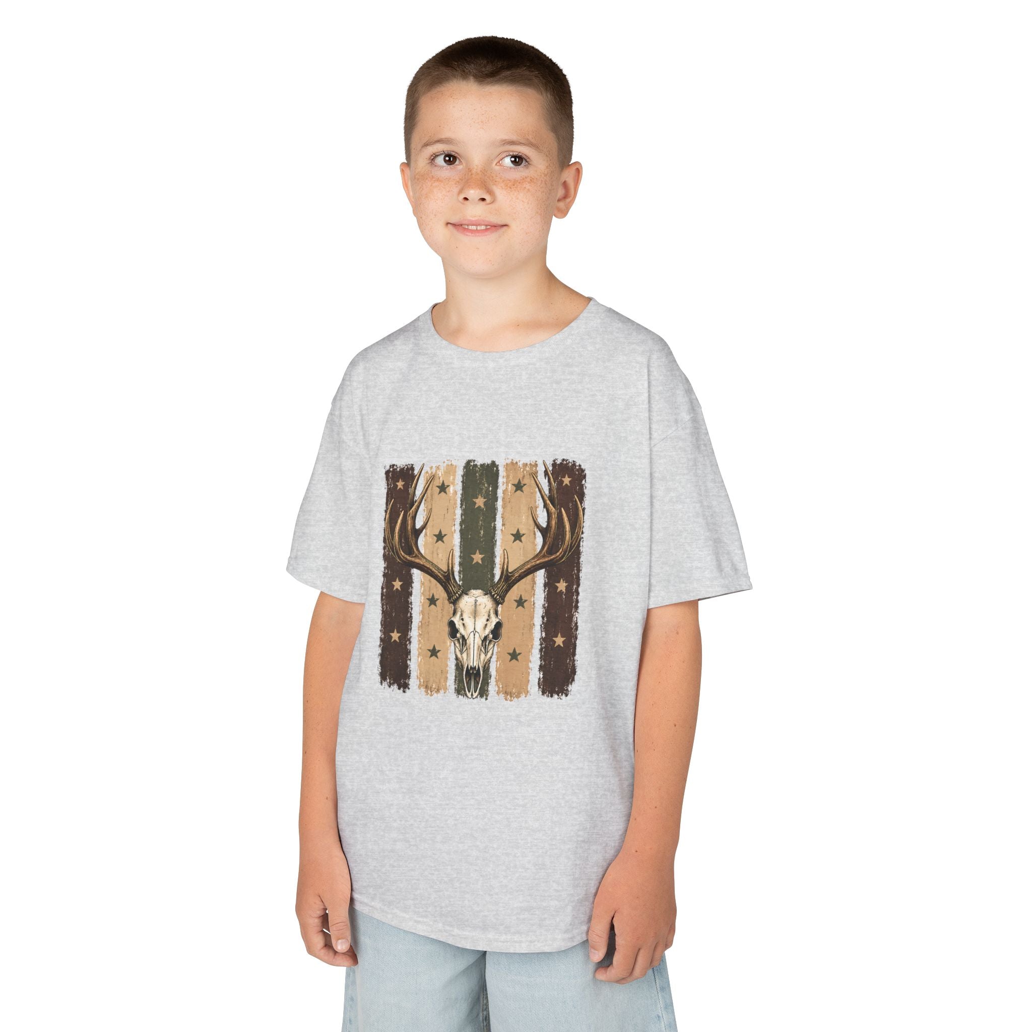 Kids Deer Skull Tee — Rustic Antler Graphic T-Shirt for Outdoor-Loving Kids