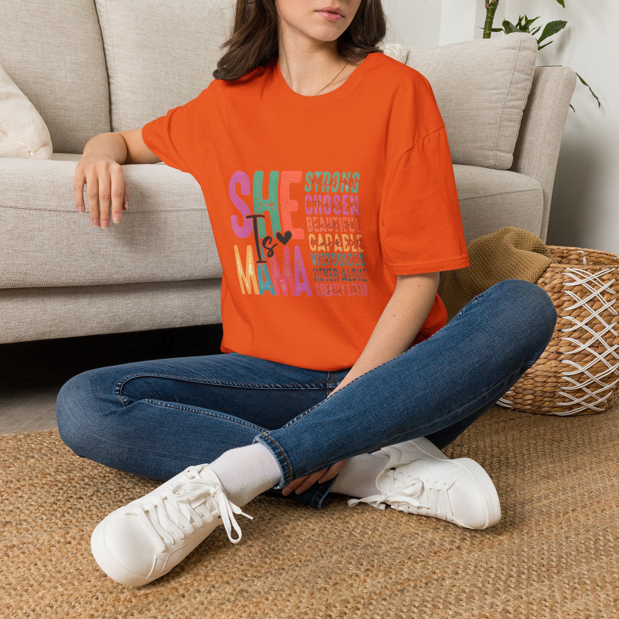Mama T-Shirt — "She is Mama" Inspirational Mom Shirt (Strong • Chosen • Beautiful)