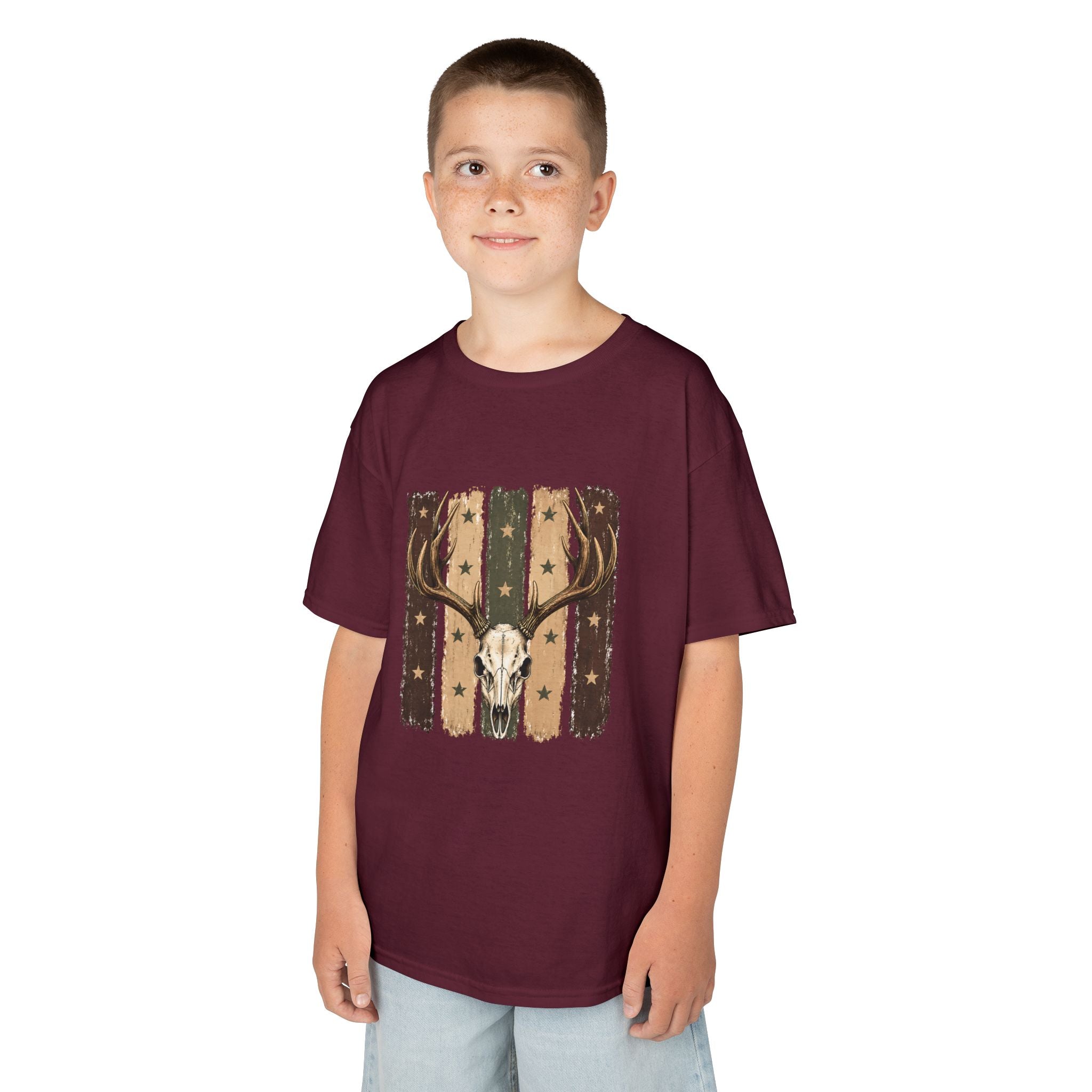 Kids Deer Skull Tee — Rustic Antler Graphic T-Shirt for Outdoor-Loving Kids