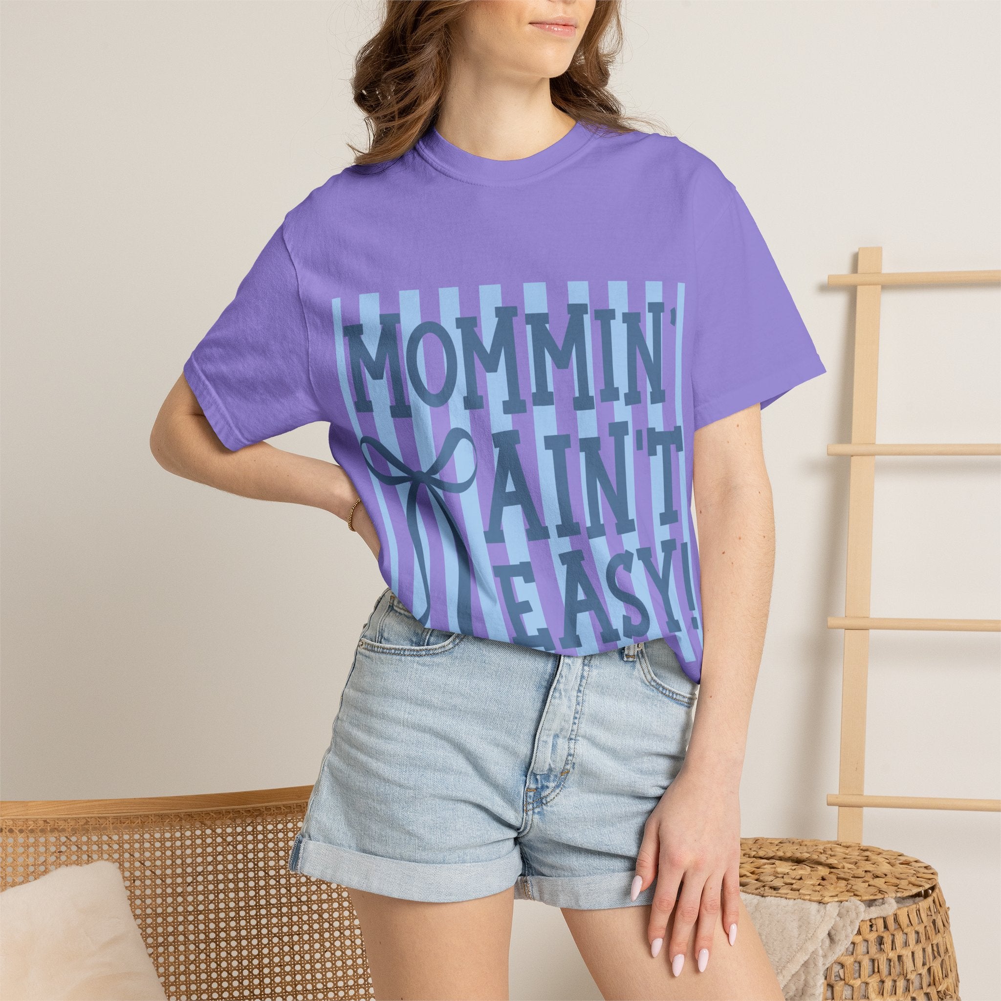 Mommin' Ain't Easy T-Shirt — Funny Mom Gift, Blue Striped Mother's Day Tee