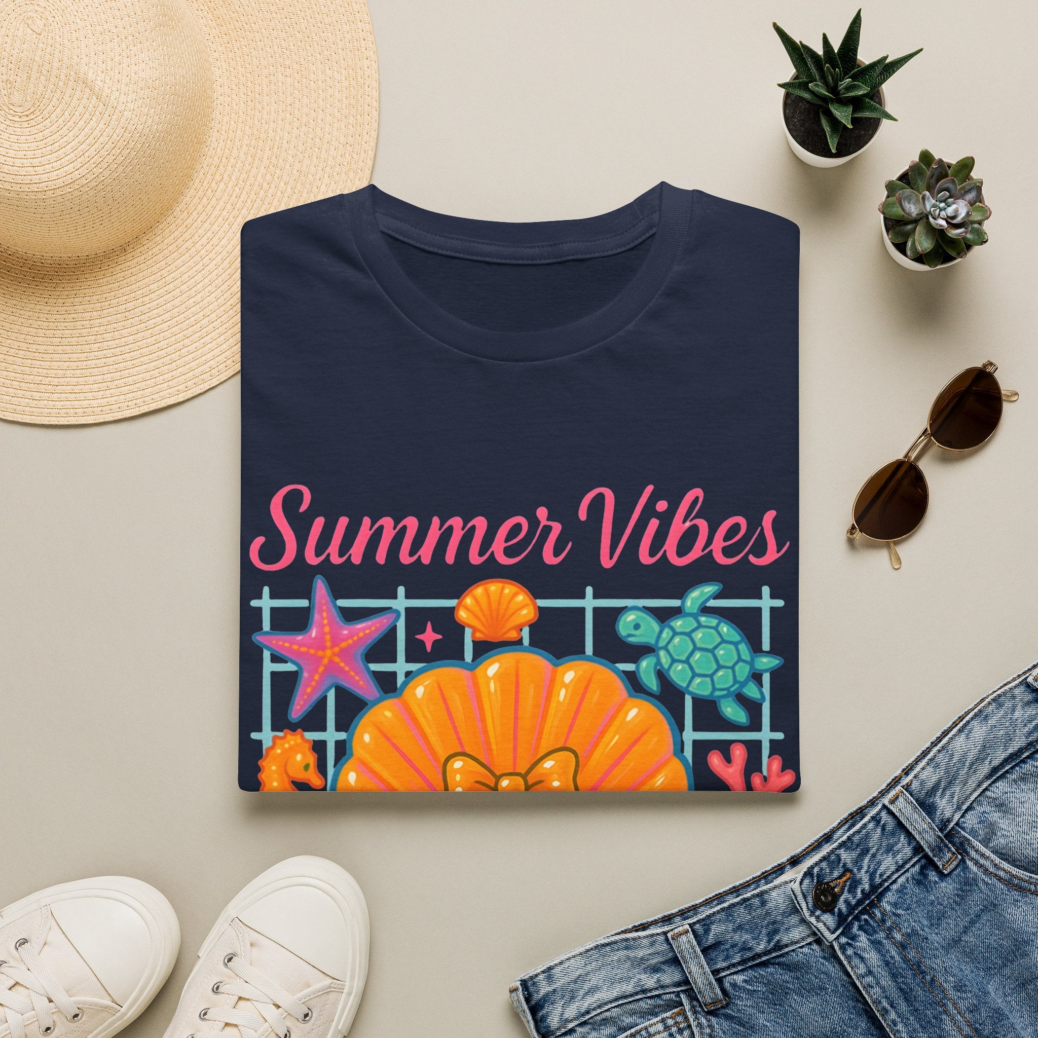 T-Shirt — "Summer Vibes" Seashell & Sea Life Beach Tee