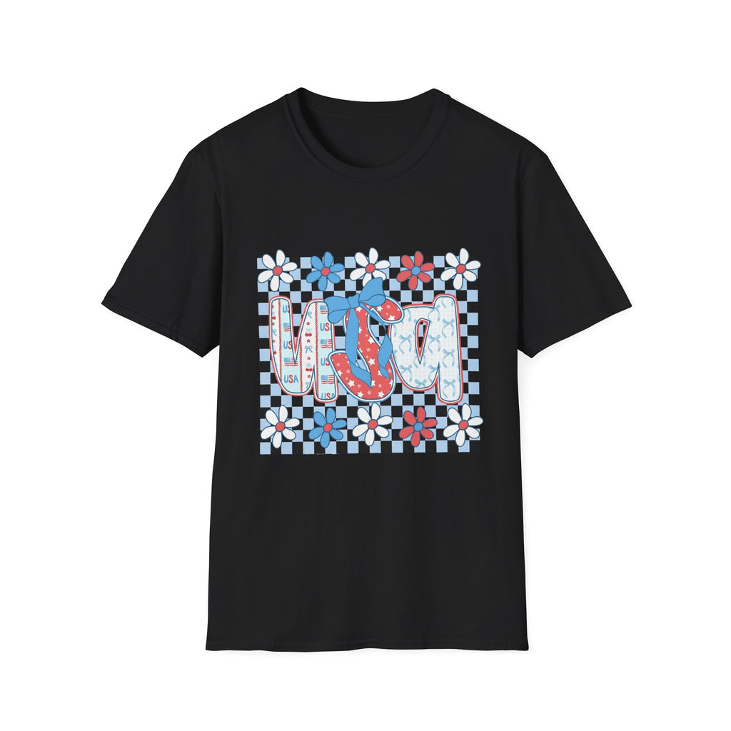 Flip Flop Summer Tee — Red Blue Floral Check Graphic T-Shirt