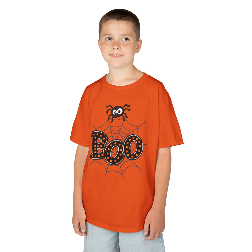 Kids Halloween Tee - "Boo" Spider Web Graphic