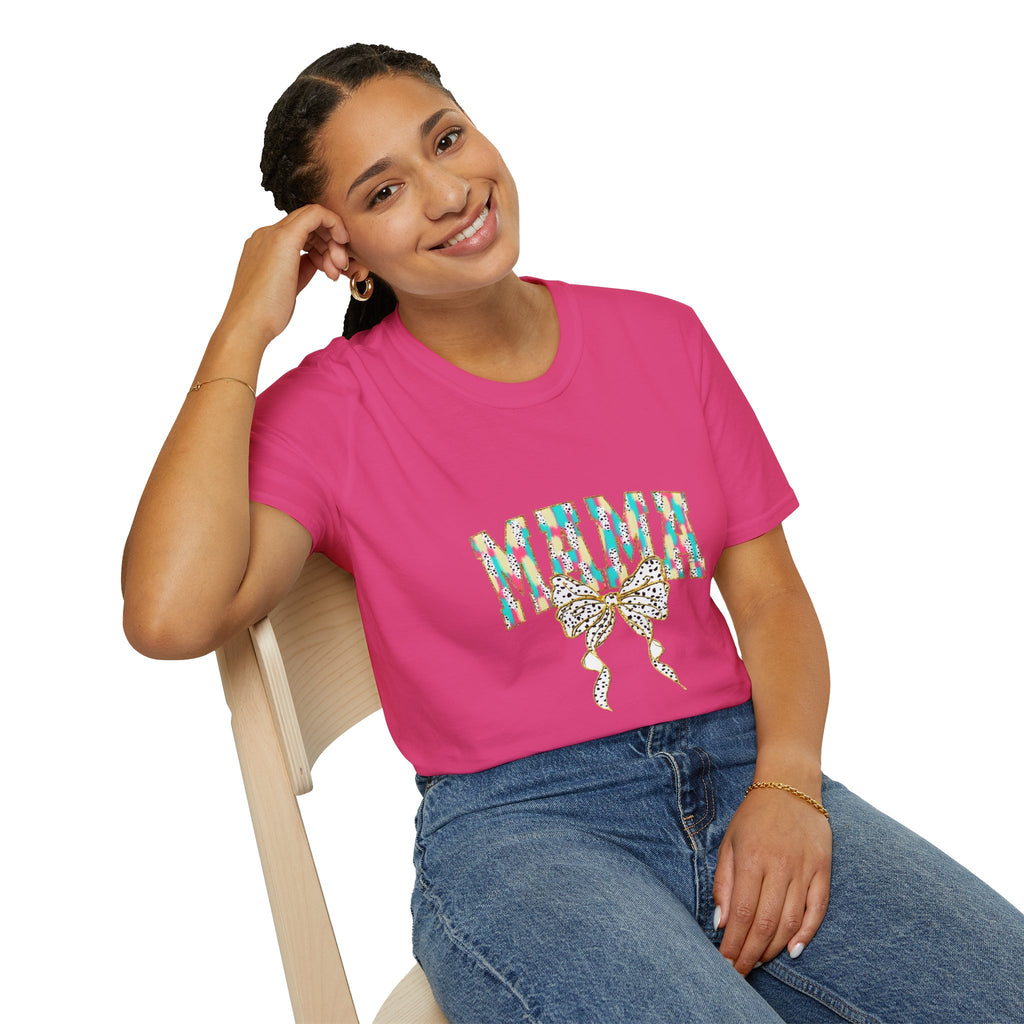 Mama Graphic Tee — Colorful Floral Leopard Bow Design