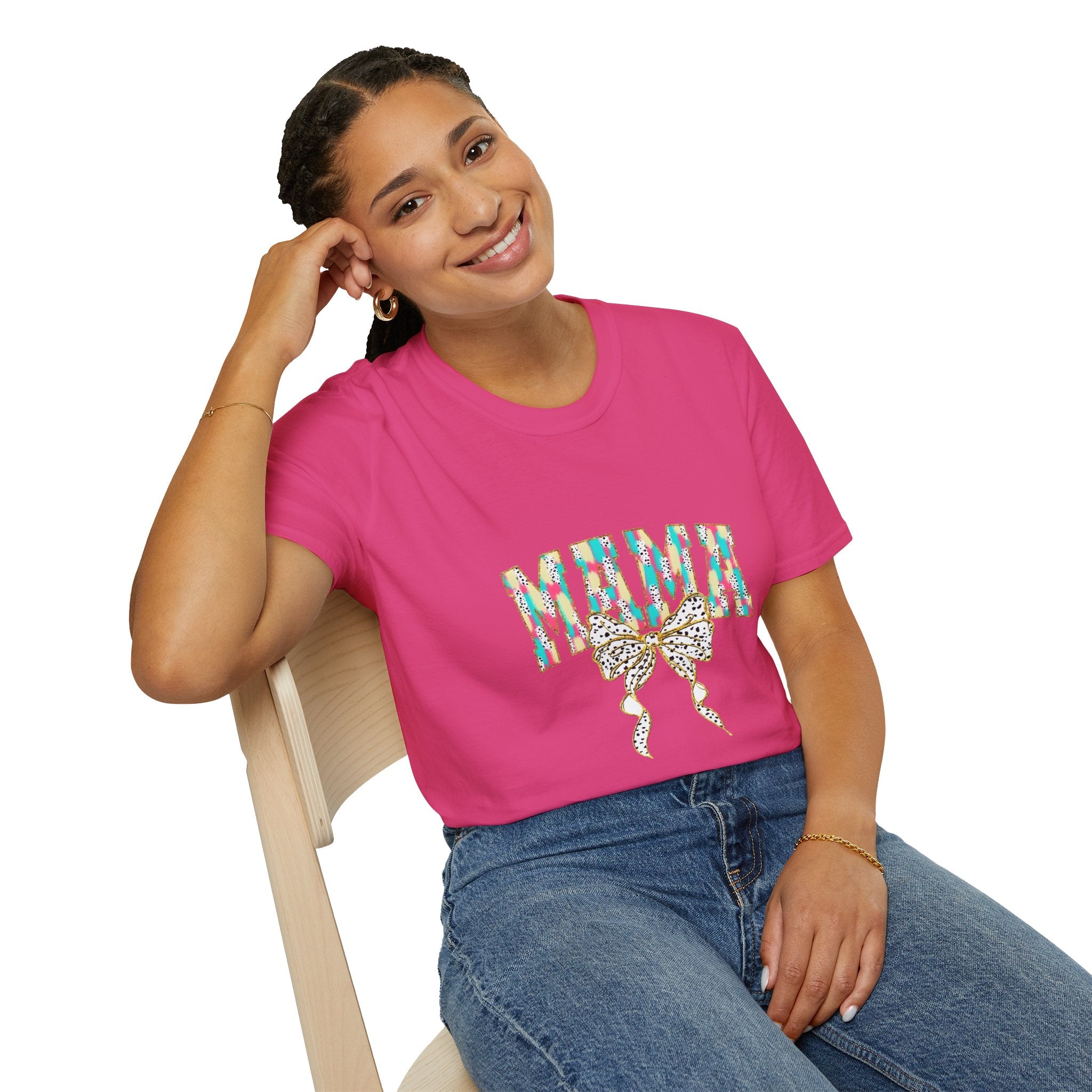 Mama Graphic Tee — Colorful Floral Leopard Bow Design