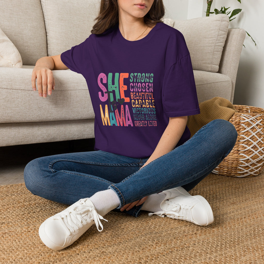 Mama T-Shirt — "She is Mama" Inspirational Mom Shirt (Strong • Chosen • Beautiful)