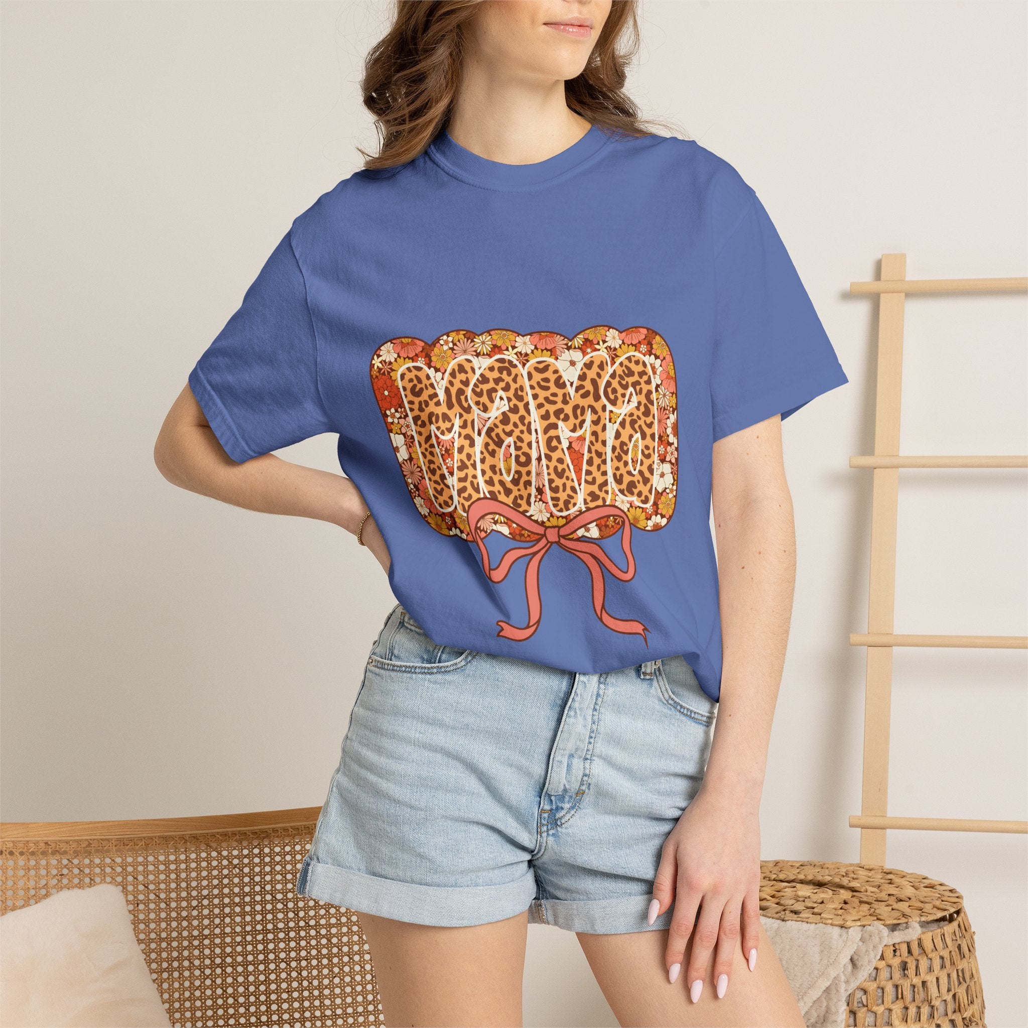 Mama Floral Bonnet T-Shirt Comfort Colors® Leopard Print Mama Shirt,Coquette Bow Mom T-shirt,Mother's Day Gift,Gift for New Mom