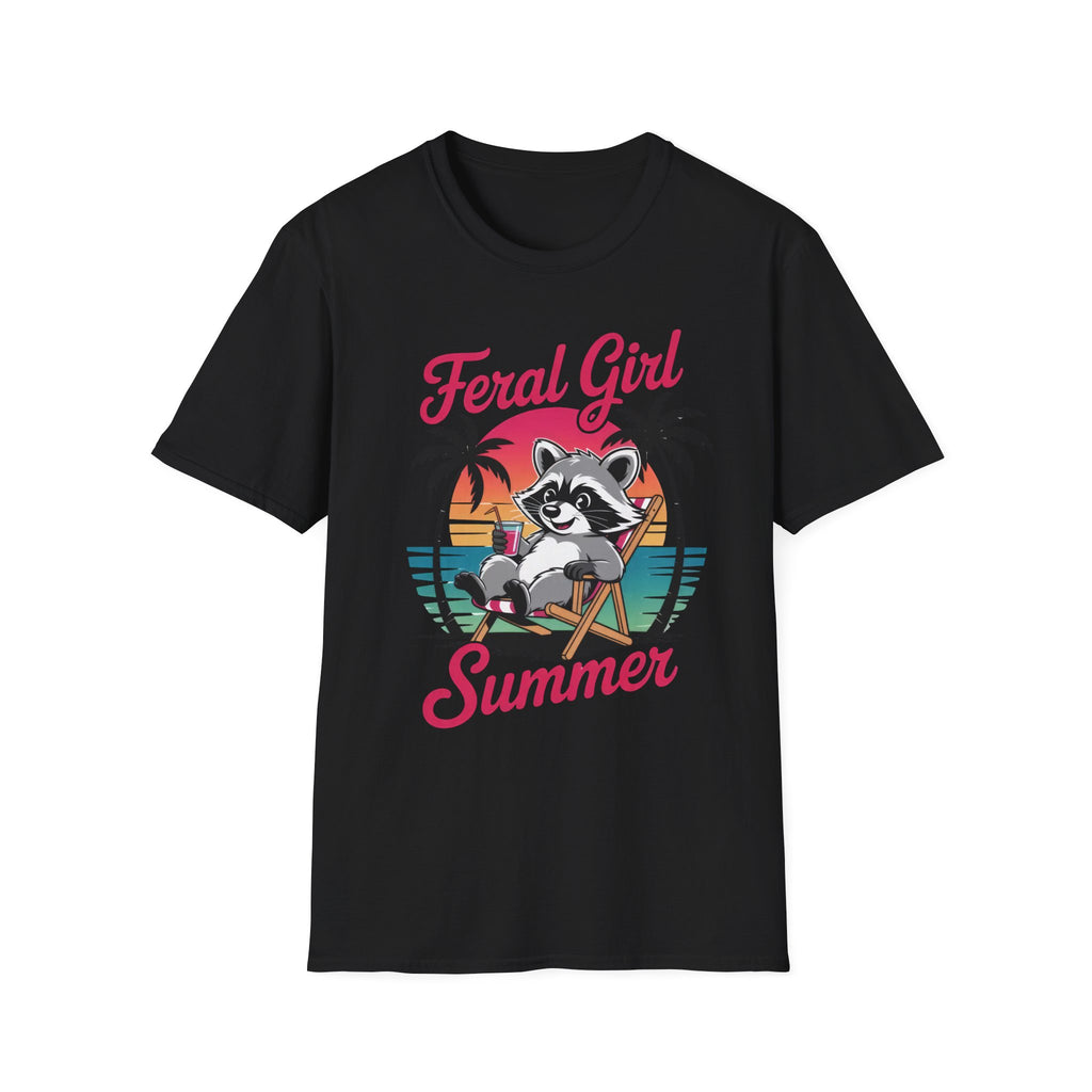 Feral Girl Summer T-Shirt — Retro Raccoon Beach Graphic Tee