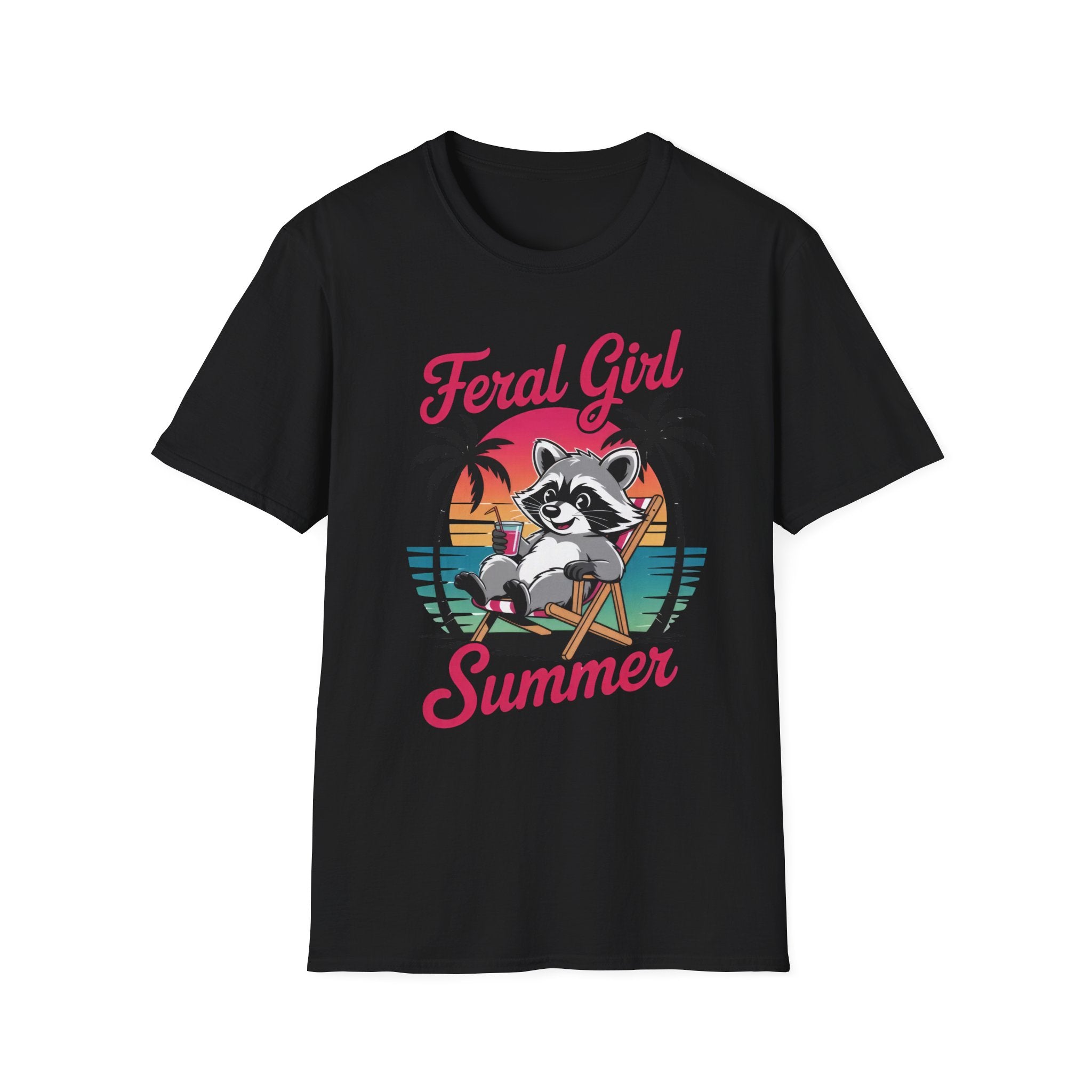 Feral Girl Summer T-Shirt — Retro Raccoon Beach Graphic Tee