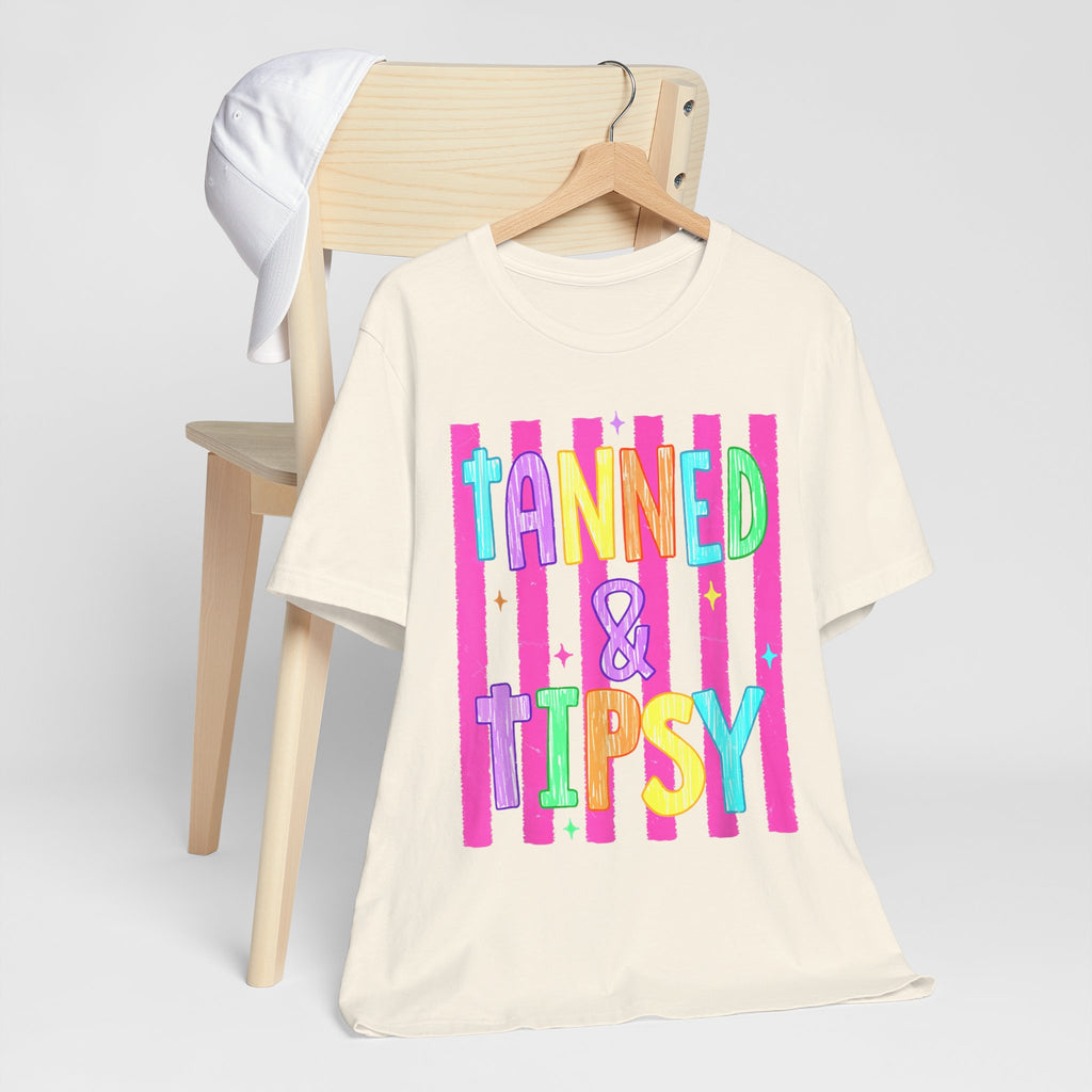 T-Shirt — "Tanned & Tipsy" Colorful Beach Party Graphic Tee