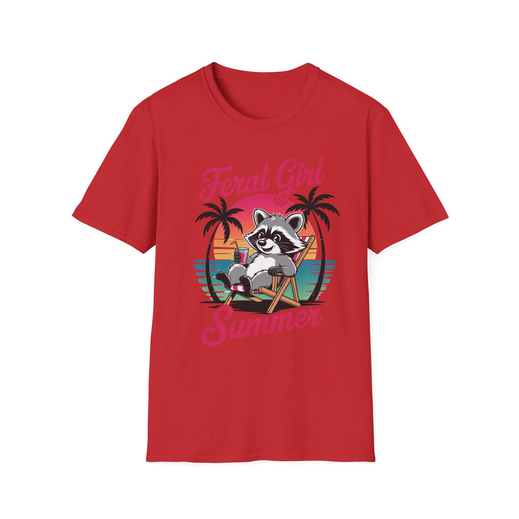Feral Girl Summer T-Shirt — Retro Raccoon Beach Graphic Tee