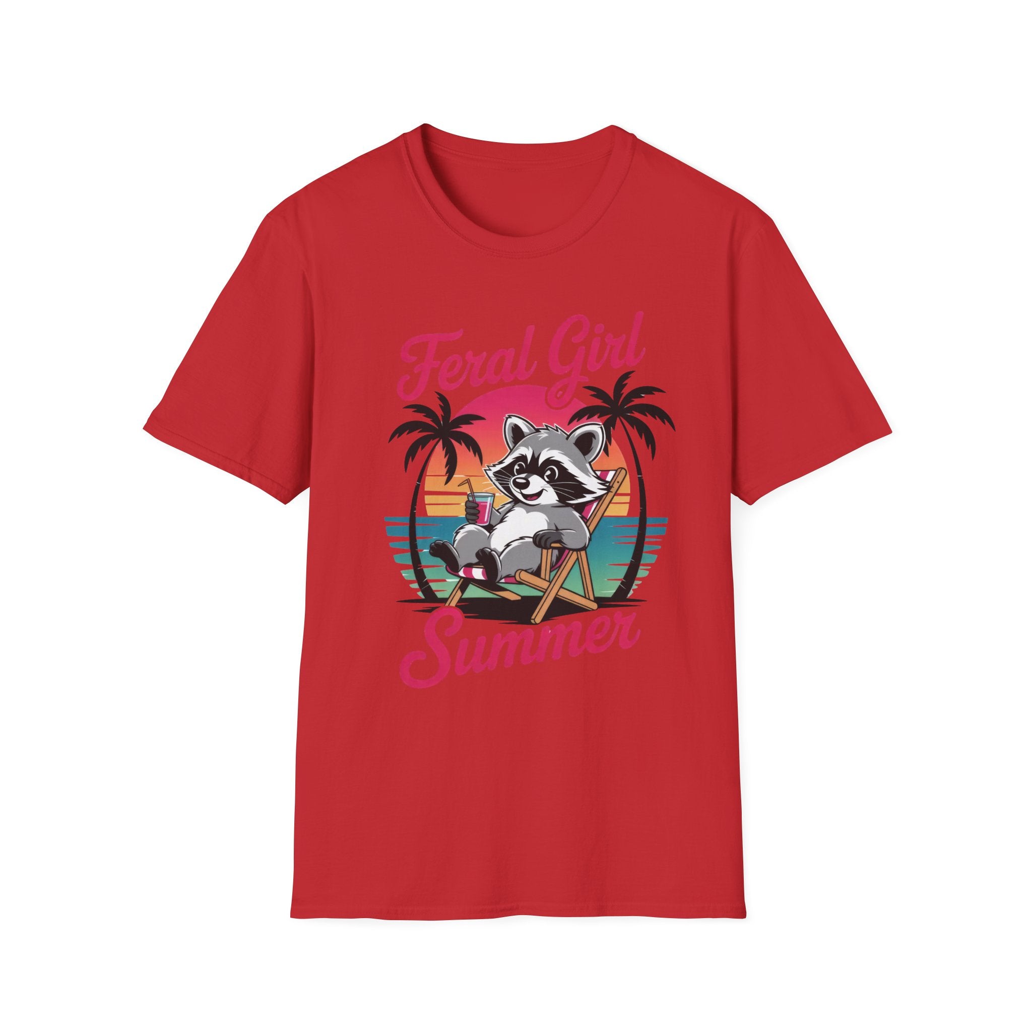 Feral Girl Summer T-Shirt — Retro Raccoon Beach Graphic Tee