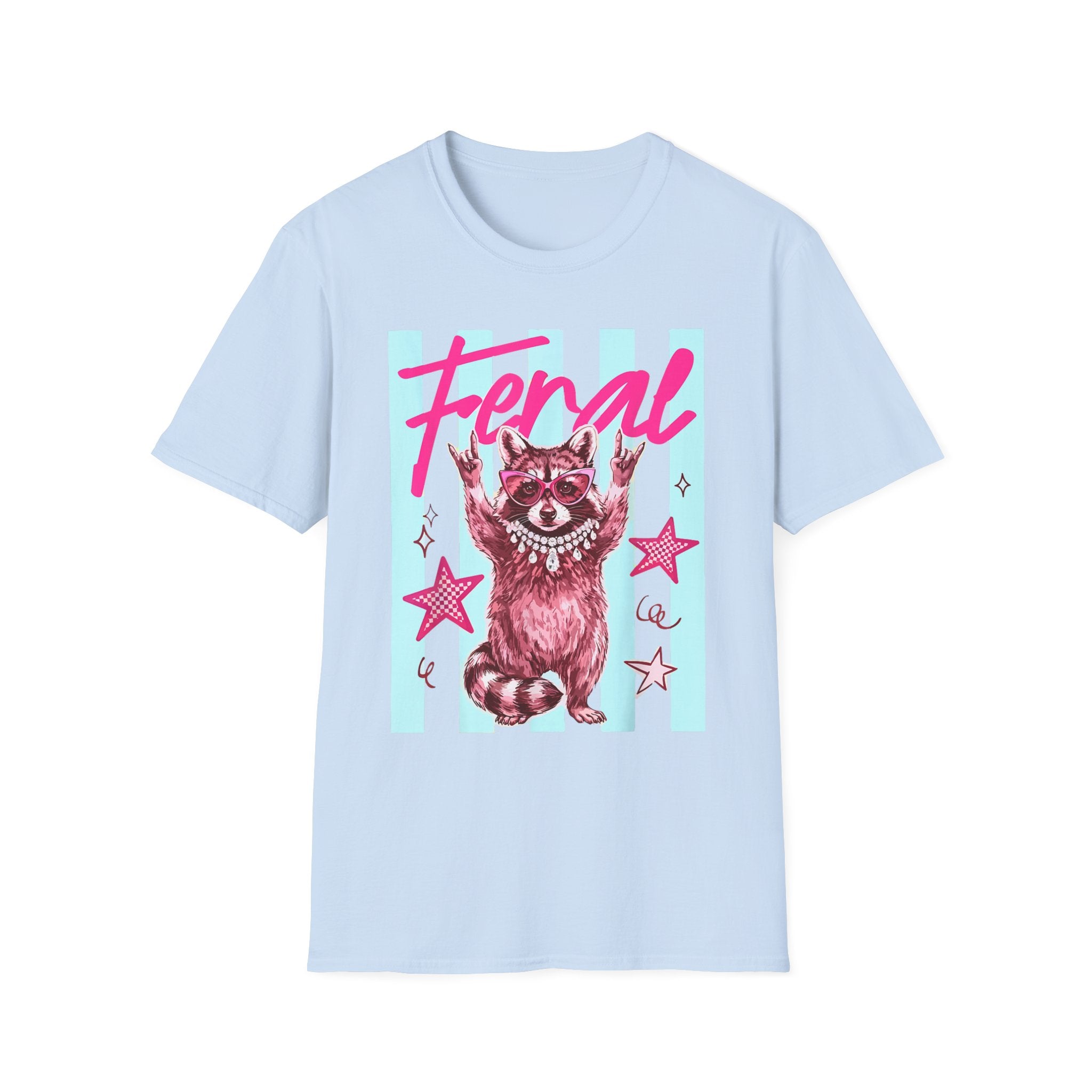 Feral Raccoon Graphic T-Shirt — Retro Pink & Teal Cute Punk Tee