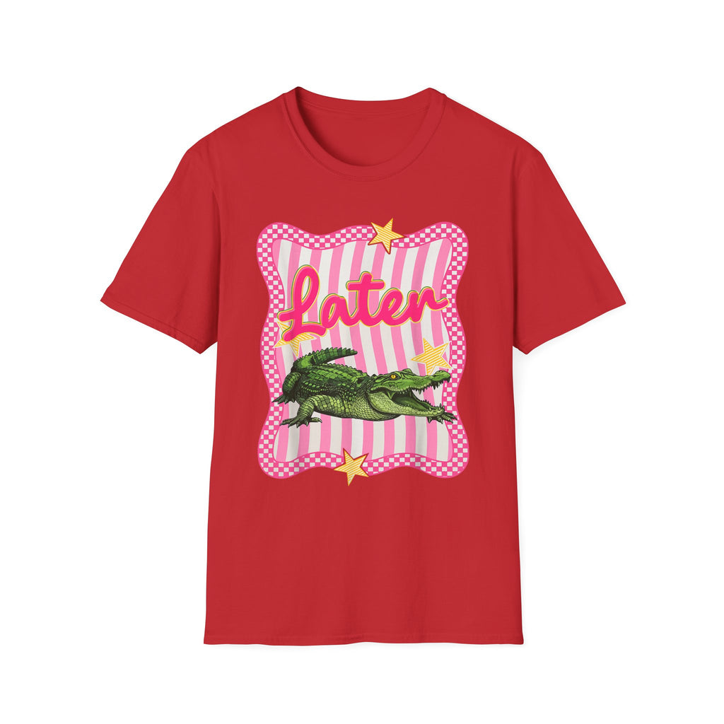 Later Graphic T‑Shirt — Retro Pink Stripe Alligator Design