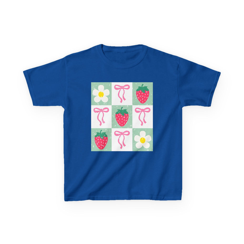 Kids Strawberry Grid Tee — Cute Strawberry & Flower Graphic T-Shirt