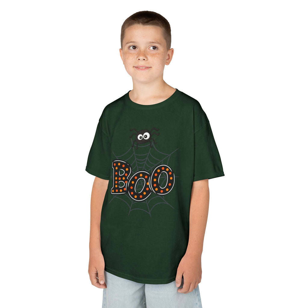 Kids Halloween Tee - "Boo" Spider Web Graphic