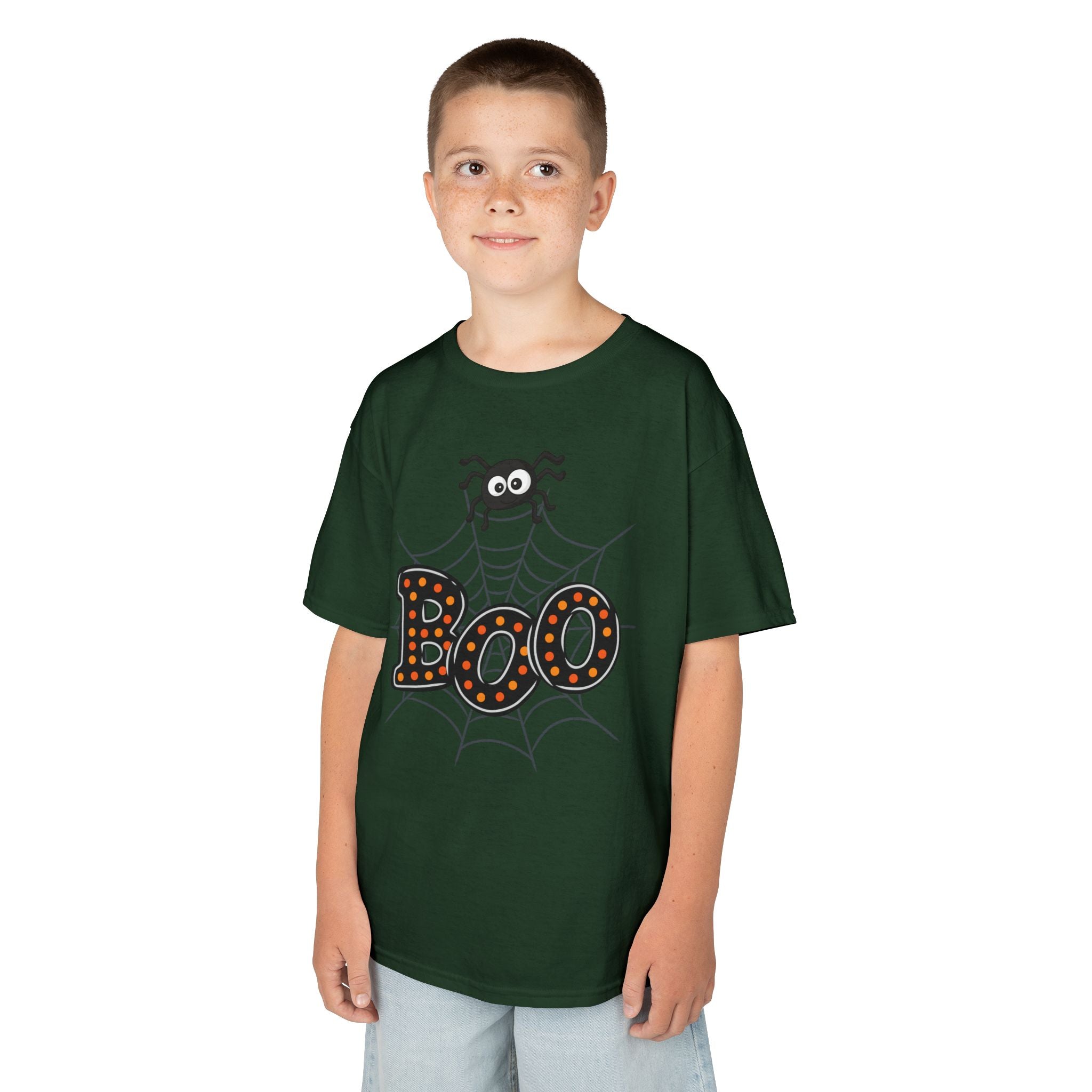 Kids Halloween Tee - "Boo" Spider Web Graphic