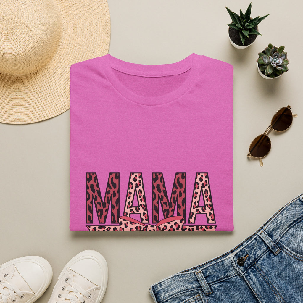 Mama Leopard Print T-Shirt — Pink Bow Mom Tee