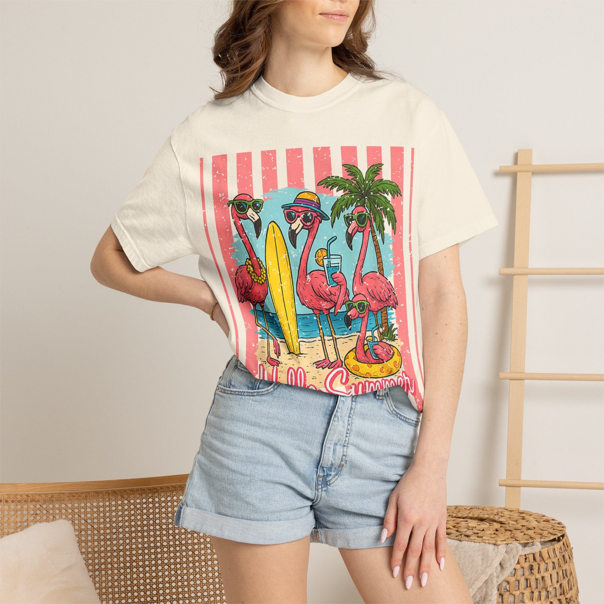 Hello Summer Flamingo Beach T-Shirt