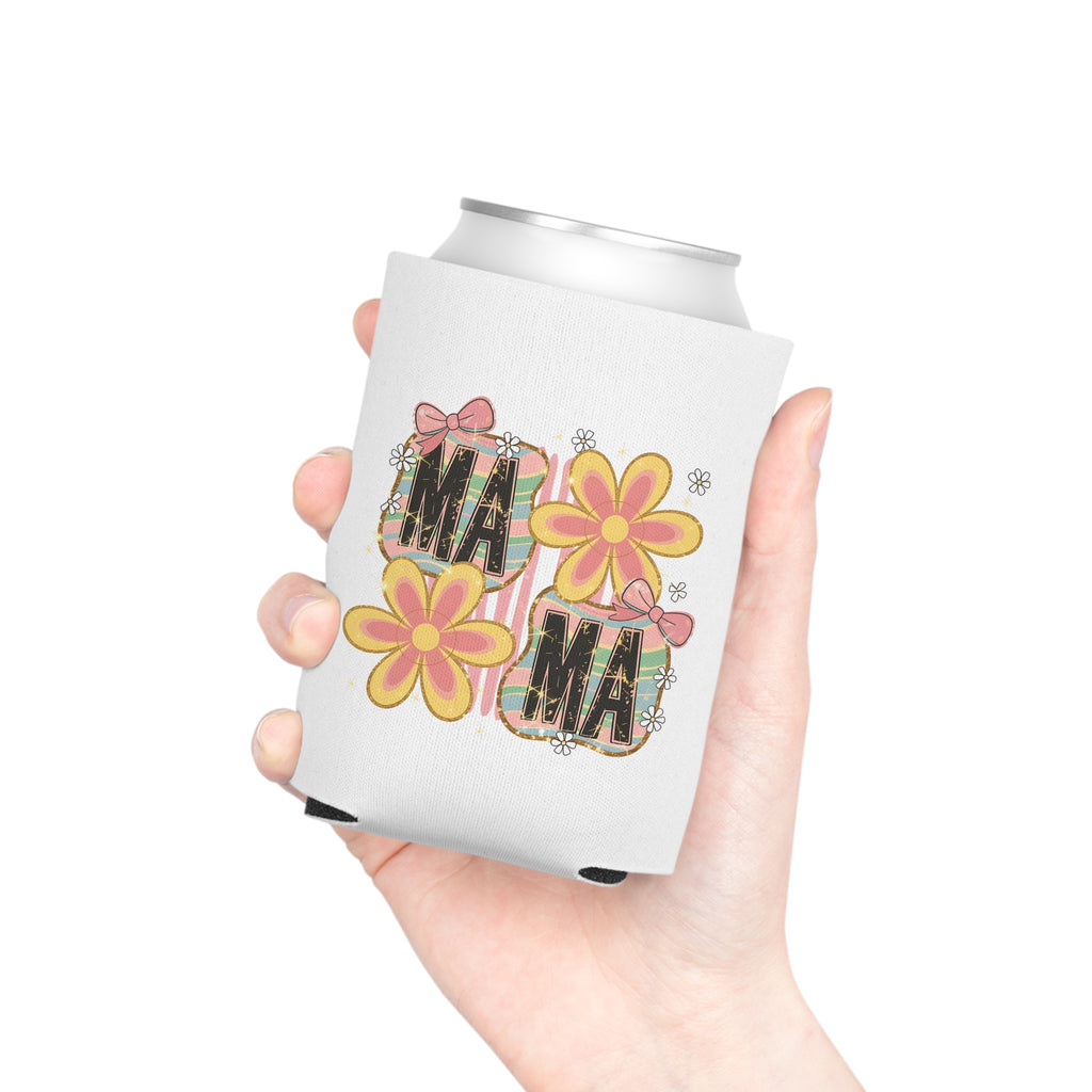 Mama Floral Can Cooler – Retro Pink & Yellow Flower Drink Koozie