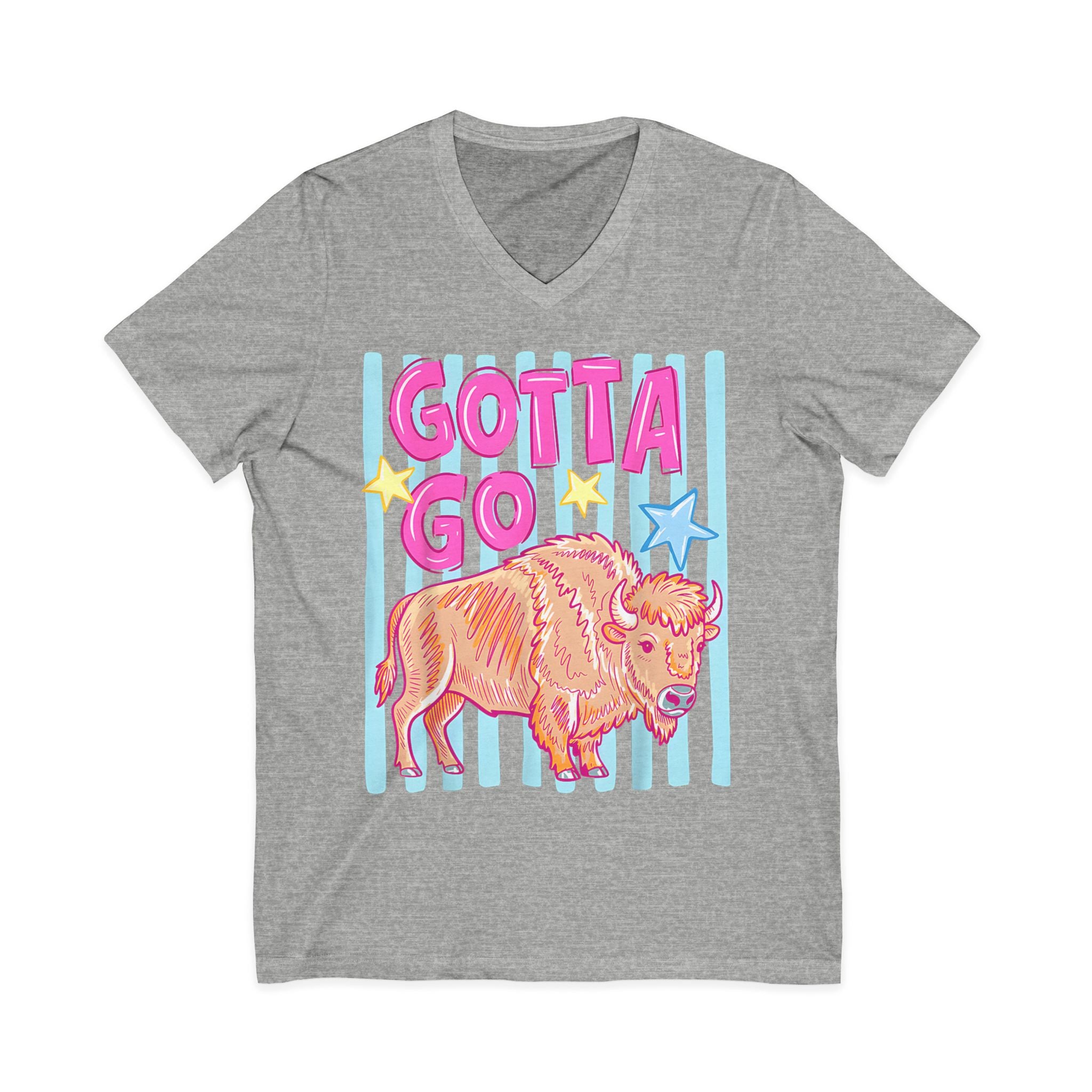 Gotta Go Buffalo V-Neck Tee — Retro Pastel Bison Graphic T-Shirt