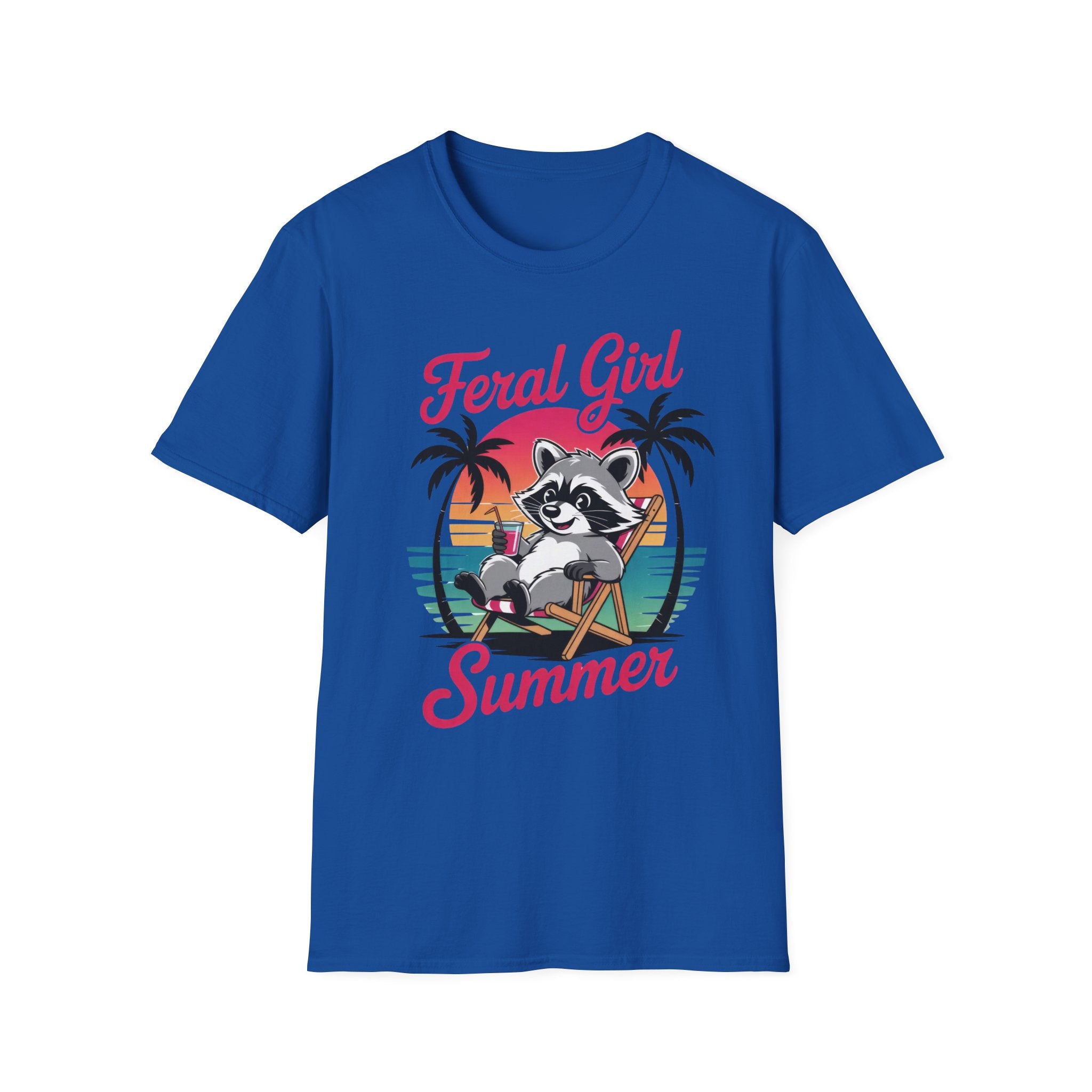 Feral Girl Summer T-Shirt — Retro Raccoon Beach Graphic Tee