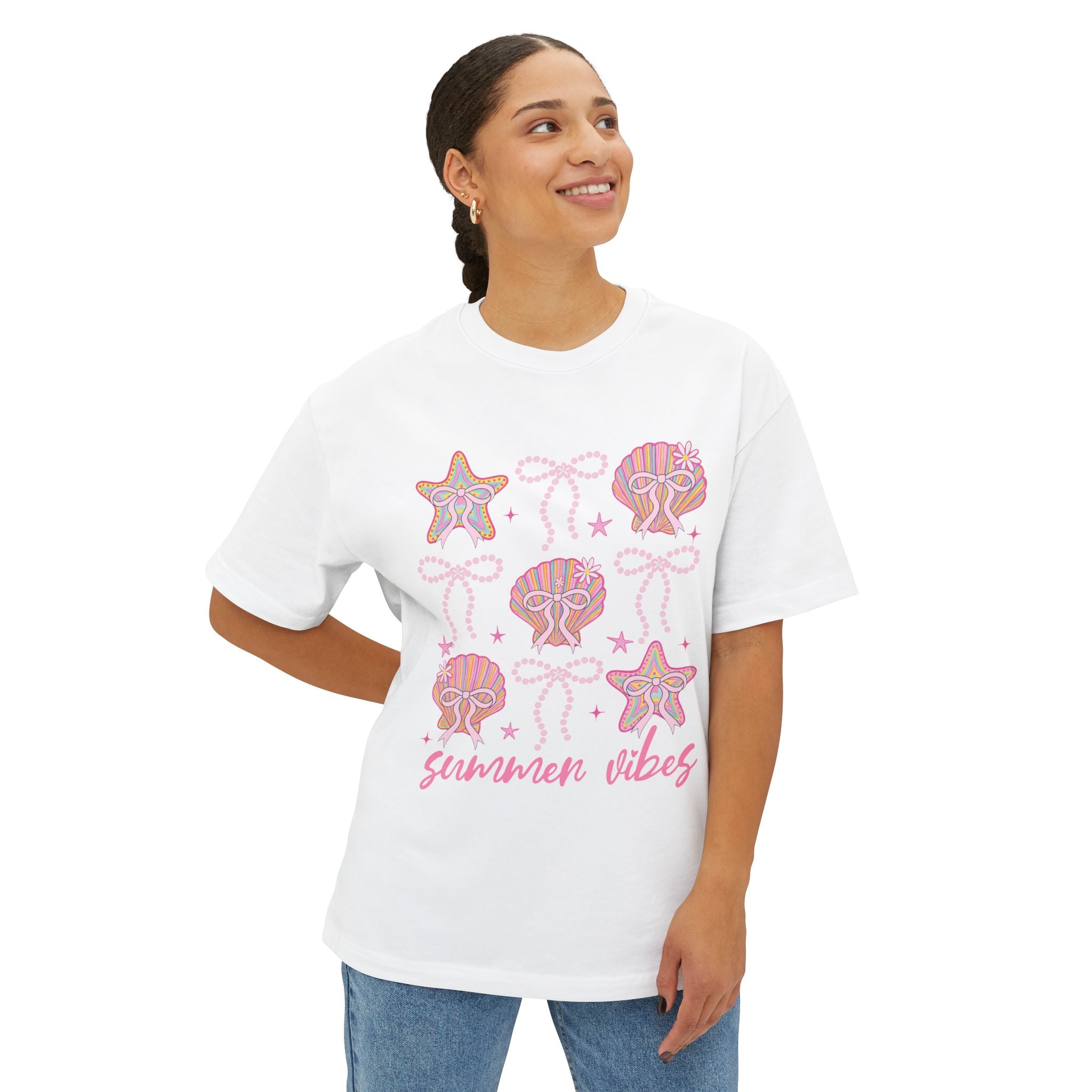 Summer Vibes Seashell & Starfish Boxy Tee