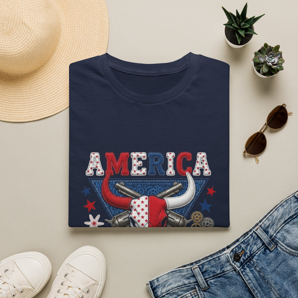 America Made T-Shirt — Patriotic Bull Skull Graphic Tee