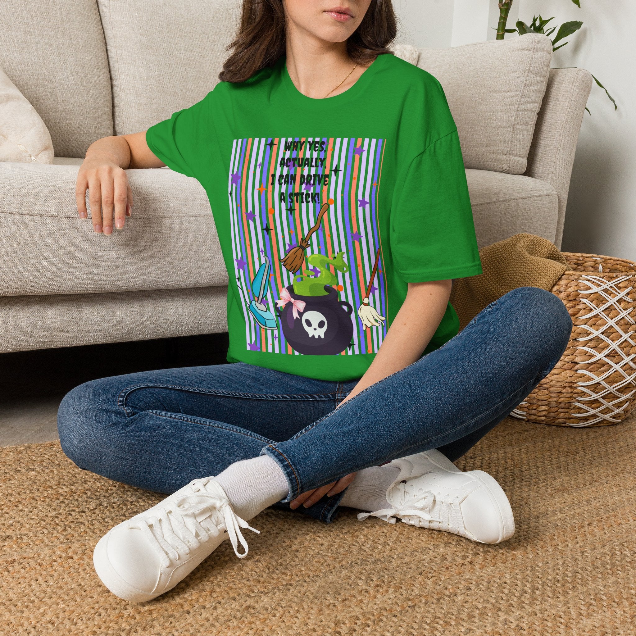 Witchy Broomstick Tee - "Why Yes Actually I Can Drive a Stick" Graphic T-Shirt Hocus Pocus