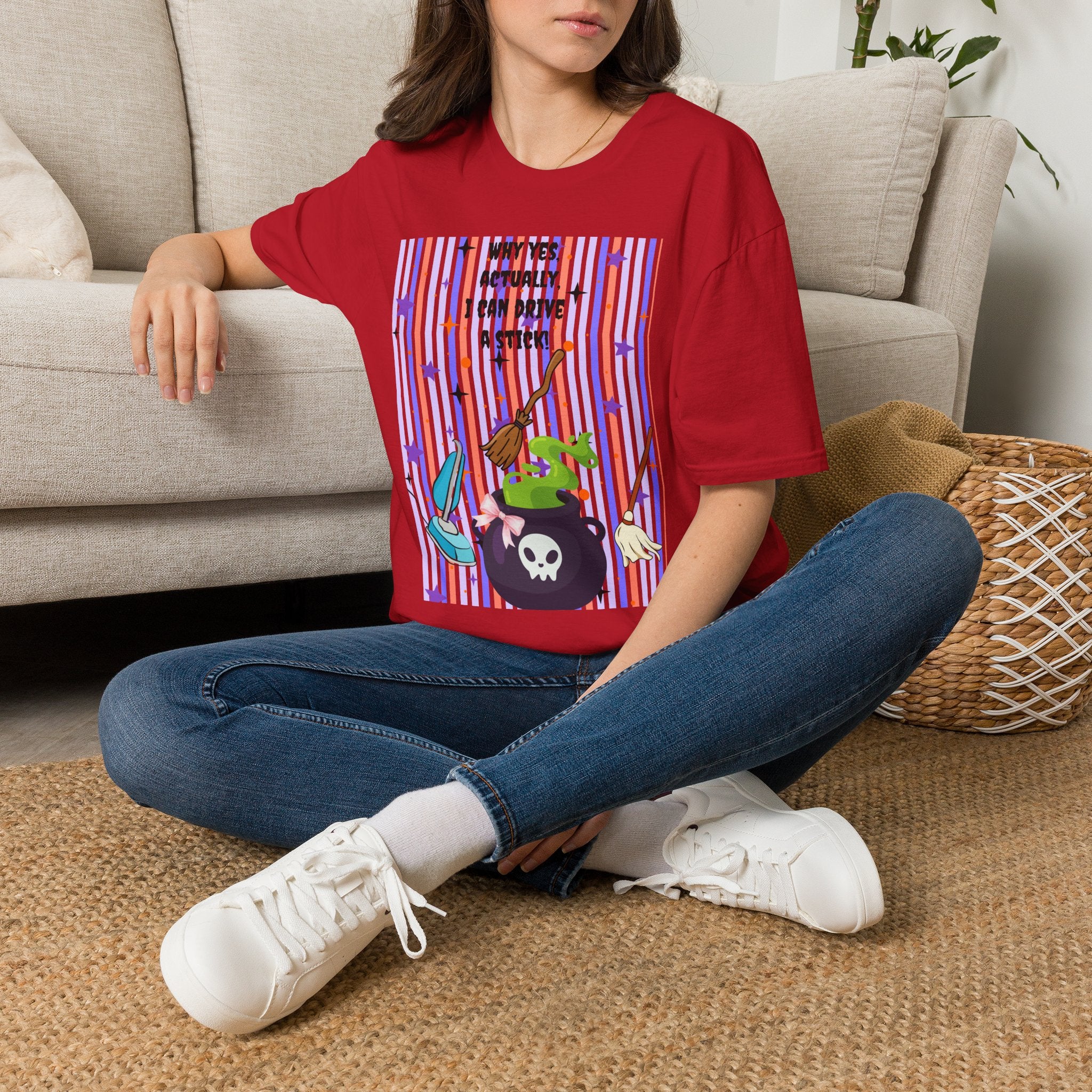 Witchy Broomstick Tee - "Why Yes Actually I Can Drive a Stick" Graphic T-Shirt Hocus Pocus