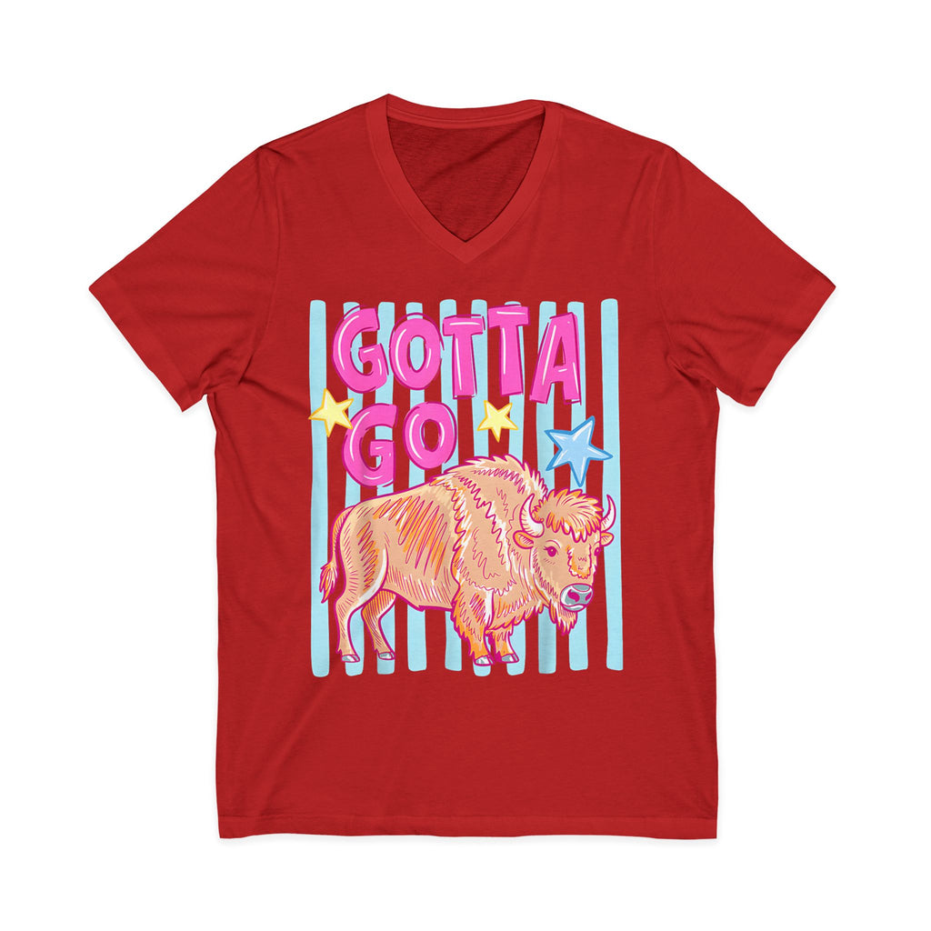 Gotta Go Buffalo V-Neck Tee — Retro Pastel Bison Graphic T-Shirt