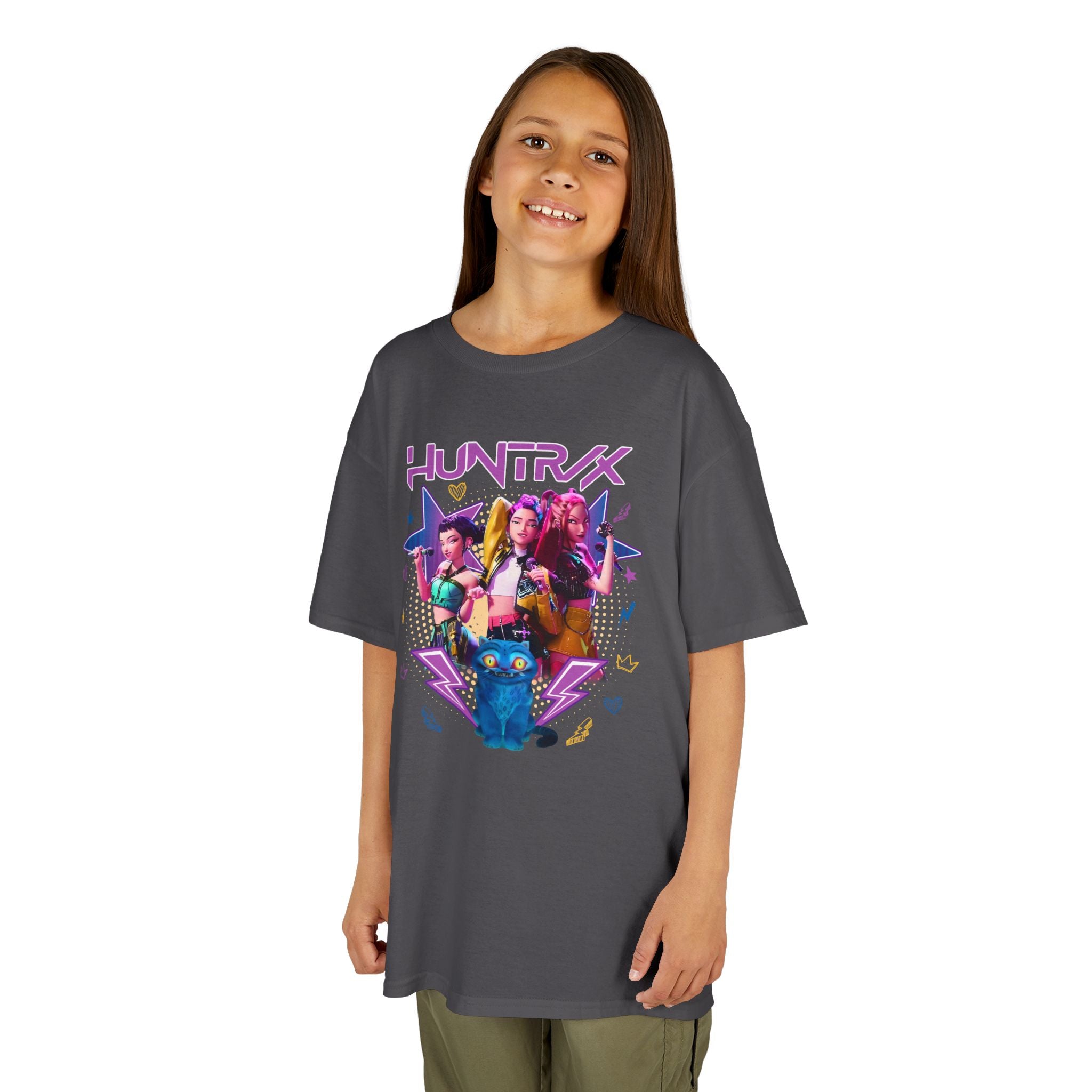 Kids Tee — Colorful 'HUNTRX' Character Graphic Shirt