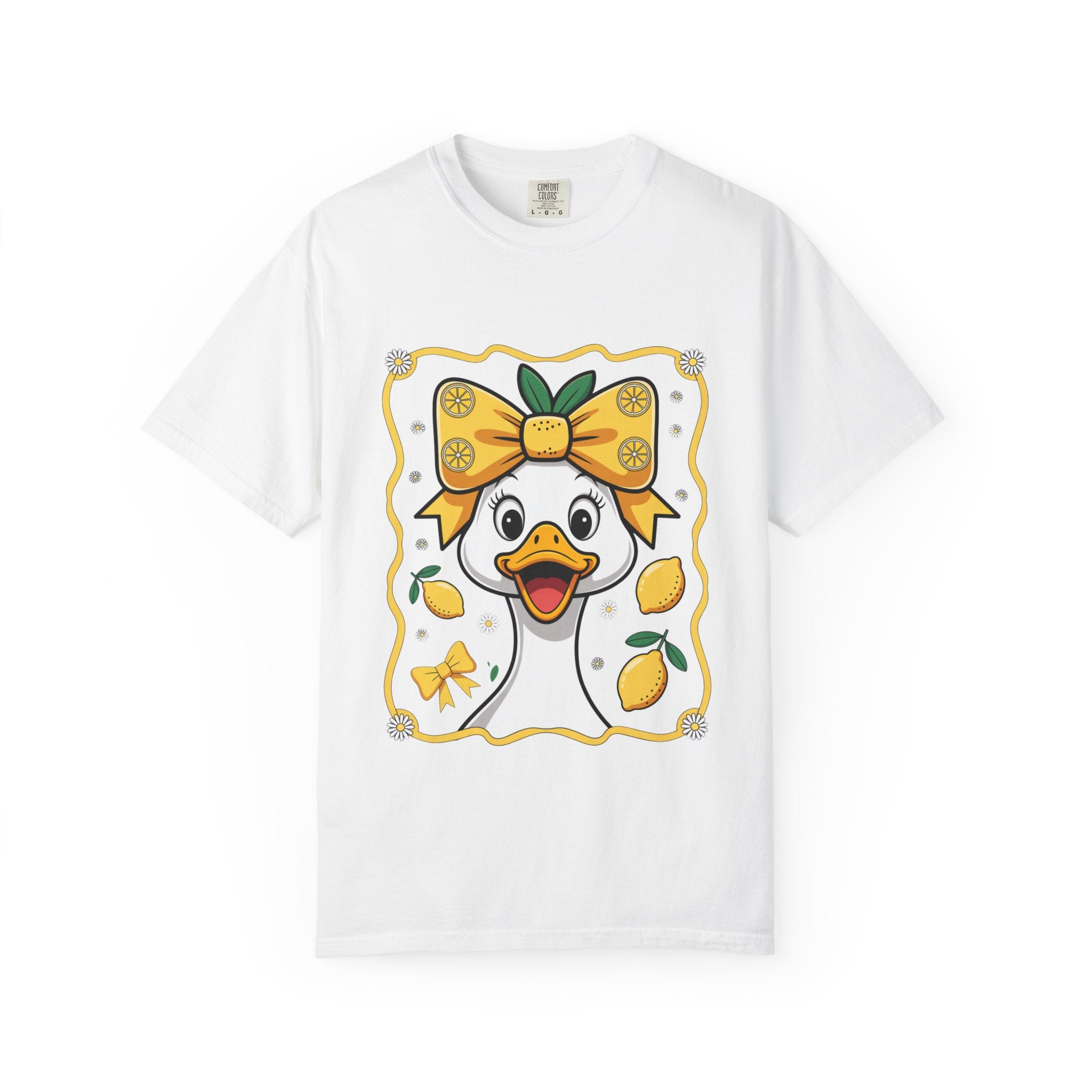 Cute Lemon Duck T-Shirt — Whimsical Duck with Bow Graphic Tee