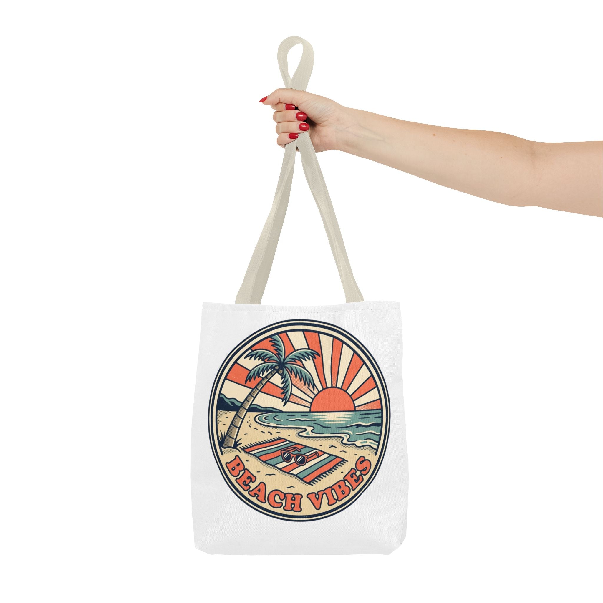 Beach Vibes Tote Bag – Retro Sunset Palm Canvas Beach Tote