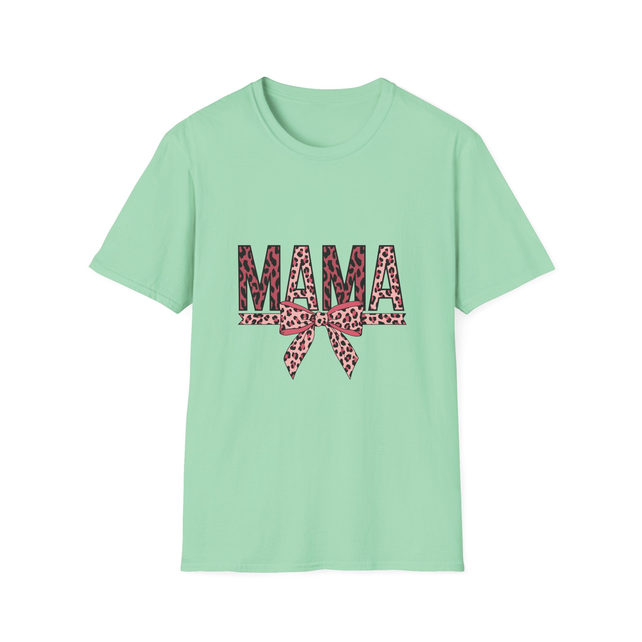 Mama Leopard Print T-Shirt — Pink Bow Mom Tee