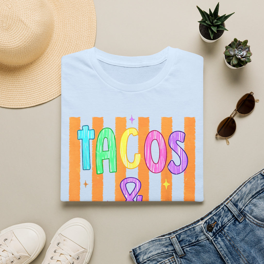 T-Shirt — "Tacos & Margs" Colorful Striped Graphic Tee
