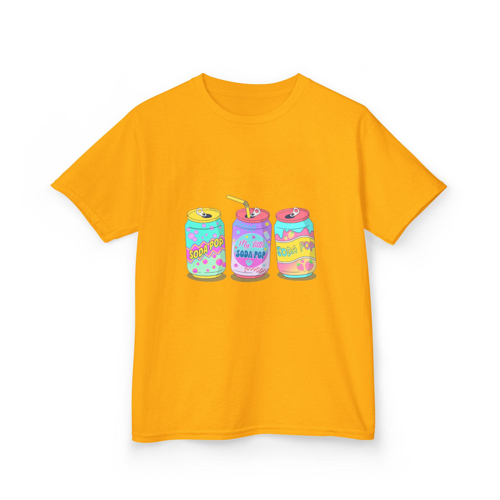 Kids T-Shirt — Colorful Soda Can Trio Graphic Tee (Cute Retro Drink Design)